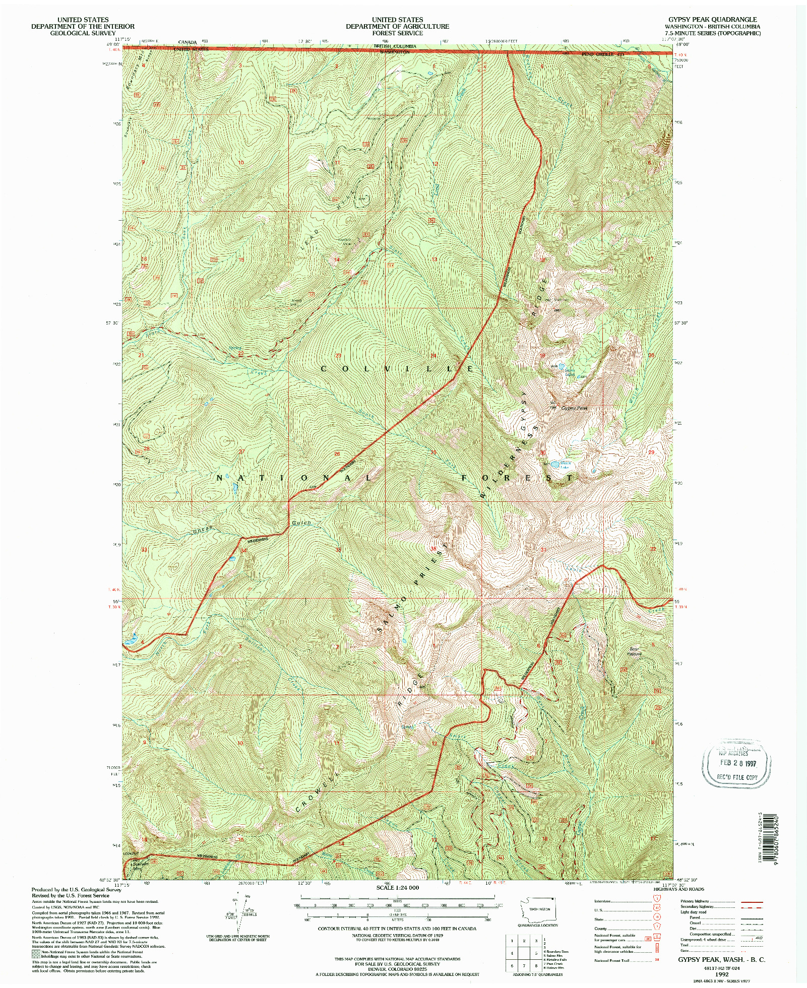 USGS 1:24000-SCALE QUADRANGLE FOR GYPSY PEAK, WA 1992