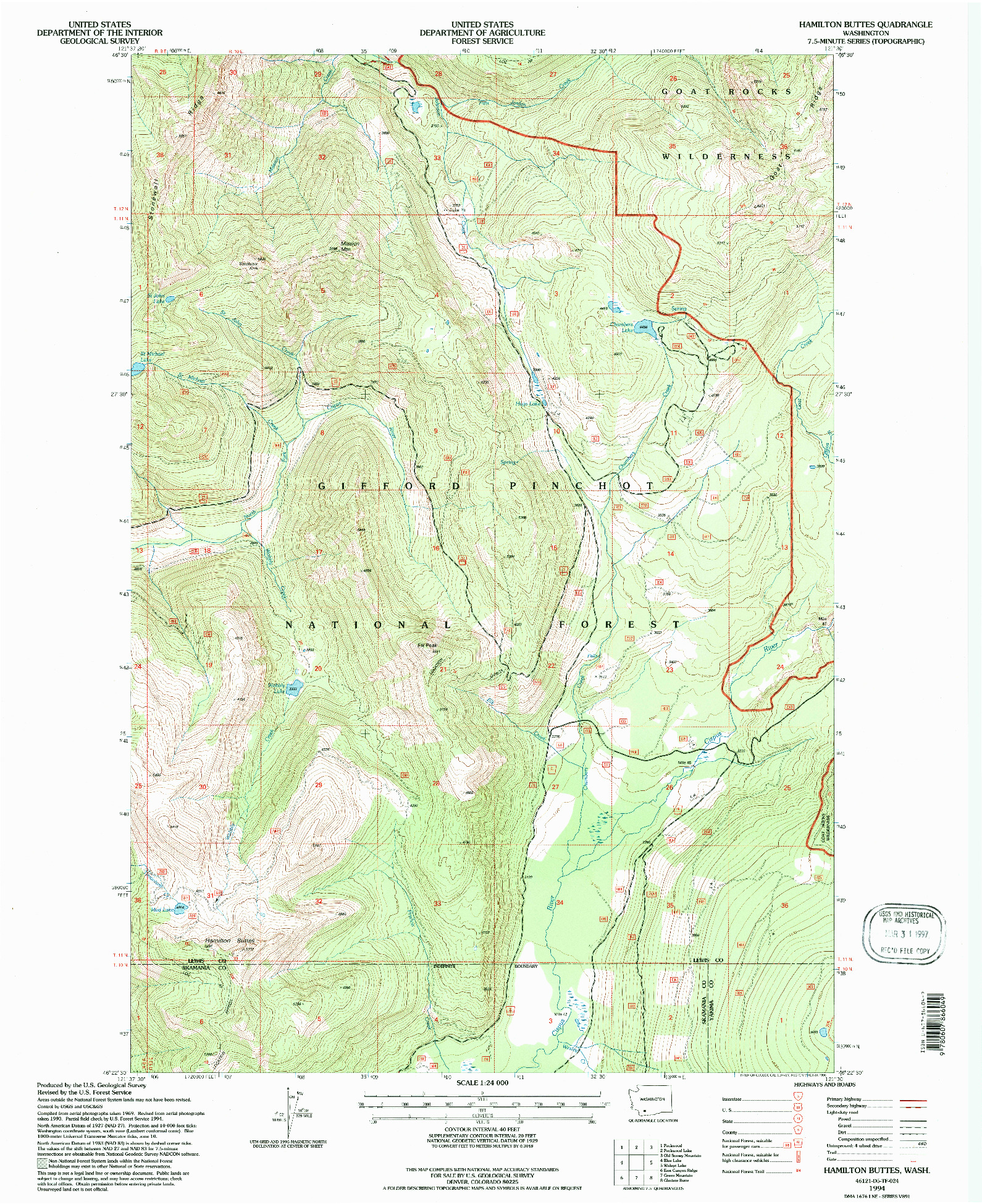 USGS 1:24000-SCALE QUADRANGLE FOR HAMILTON BUTTES, WA 1994