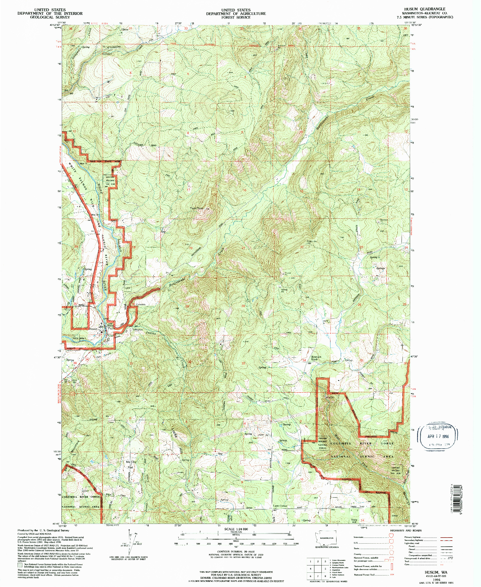 USGS 1:24000-SCALE QUADRANGLE FOR HUSUM, WA 1994