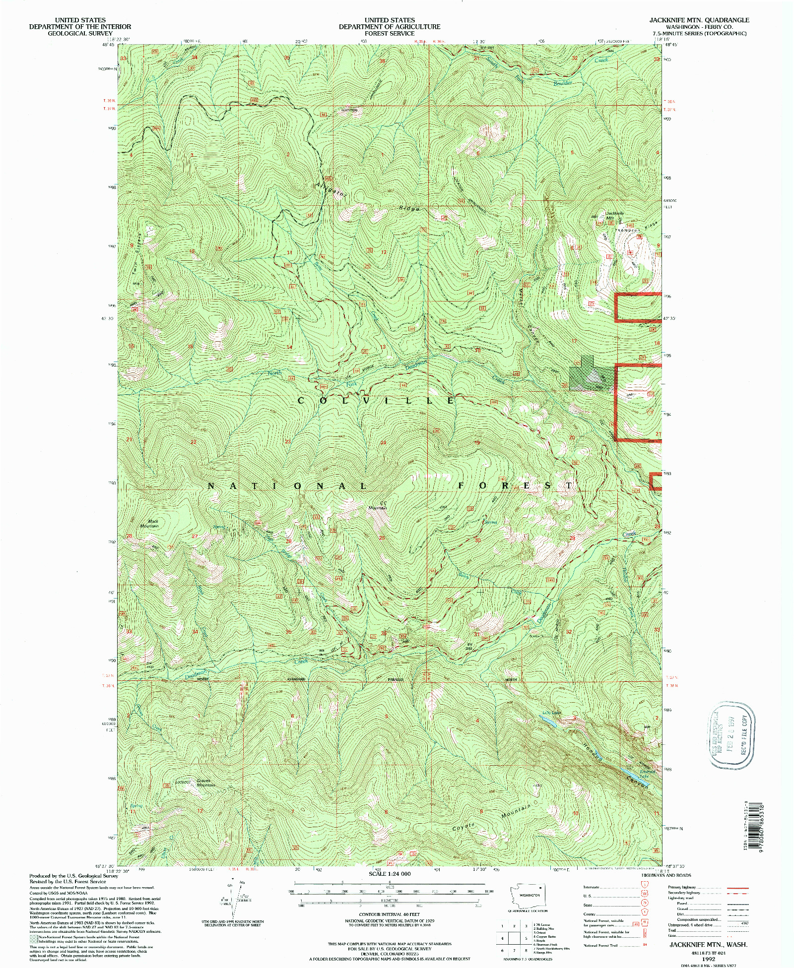 USGS 1:24000-SCALE QUADRANGLE FOR JACKKNIFE MTN, WA 1992