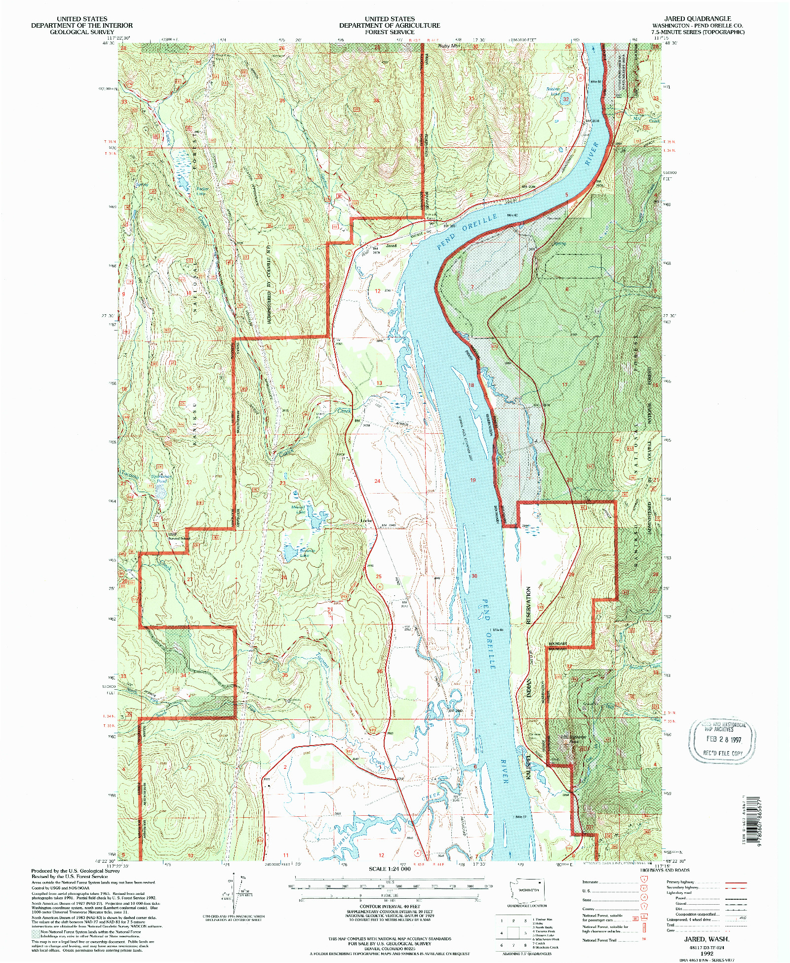 USGS 1:24000-SCALE QUADRANGLE FOR JARED, WA 1992