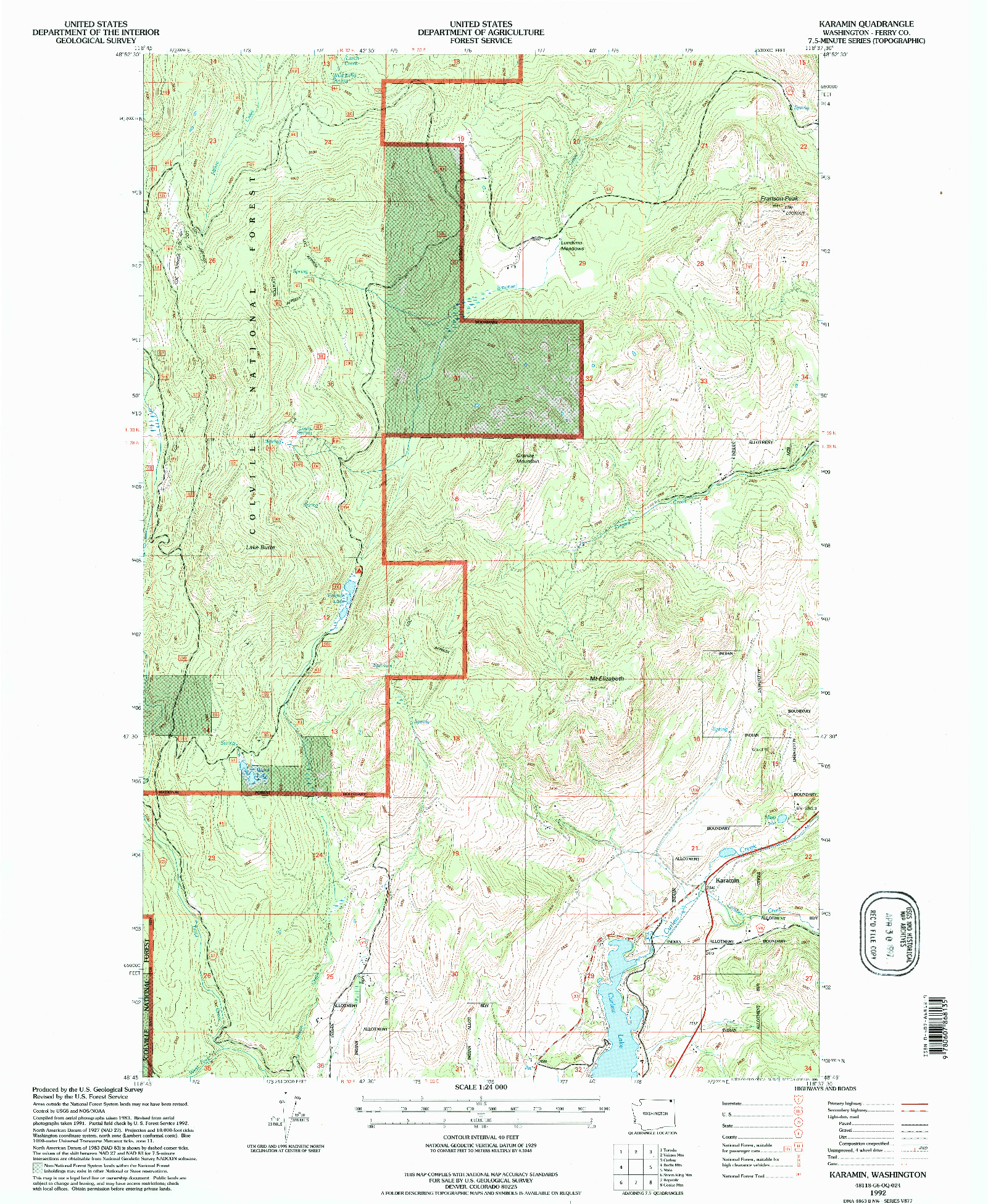 USGS 1:24000-SCALE QUADRANGLE FOR KARAMIN, WA 1992