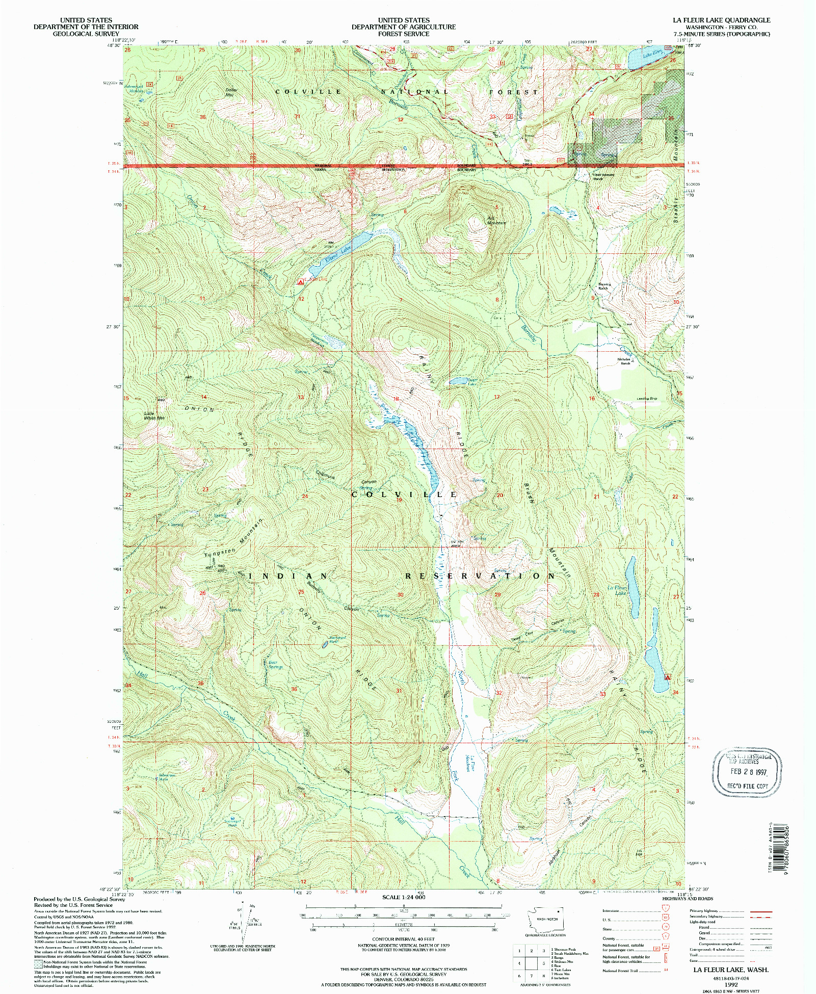 USGS 1:24000-SCALE QUADRANGLE FOR LA FLEUR LAKE, WA 1992