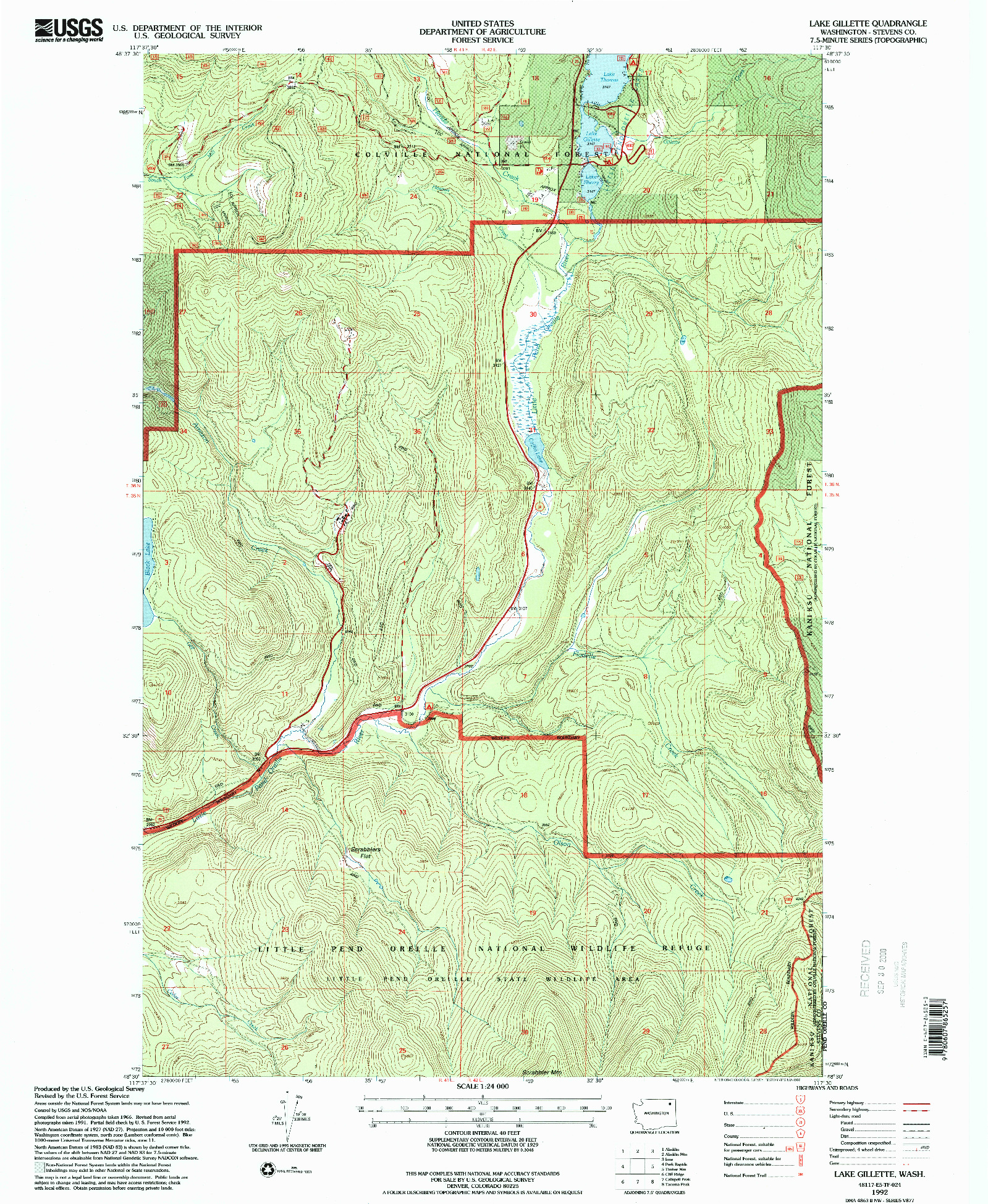 USGS 1:24000-SCALE QUADRANGLE FOR LAKE GILLETTE, WA 1992