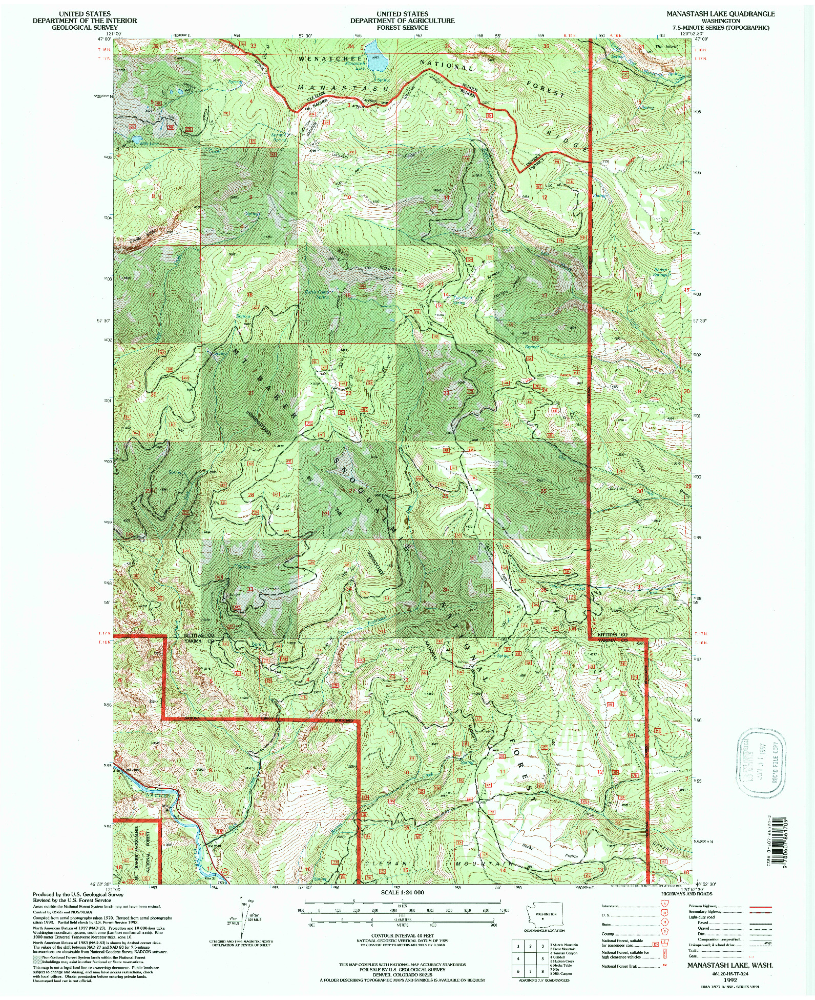 USGS 1:24000-SCALE QUADRANGLE FOR MANASTASH LAKE, WA 1992