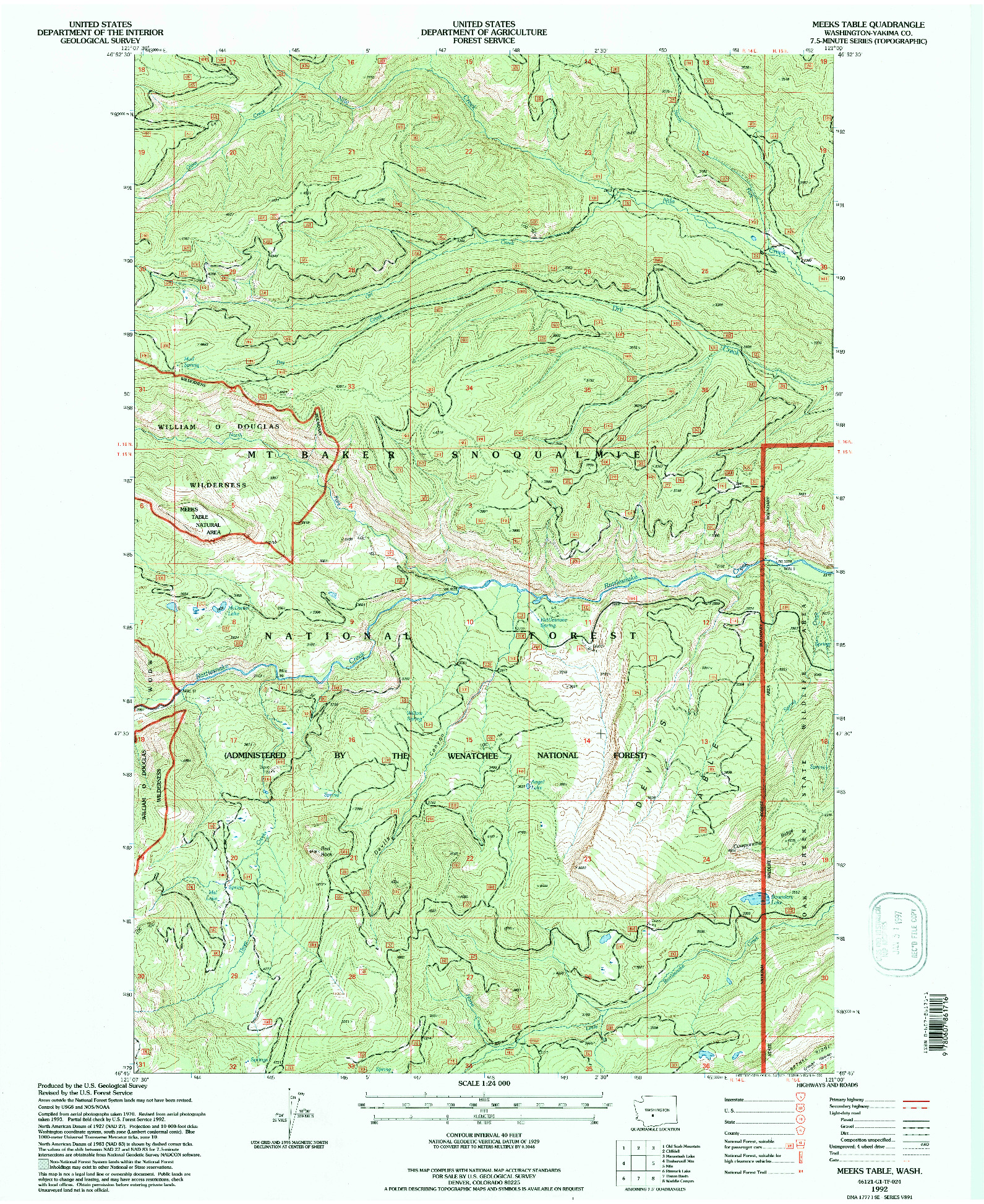 USGS 1:24000-SCALE QUADRANGLE FOR MEEKS TABLE, WA 1992