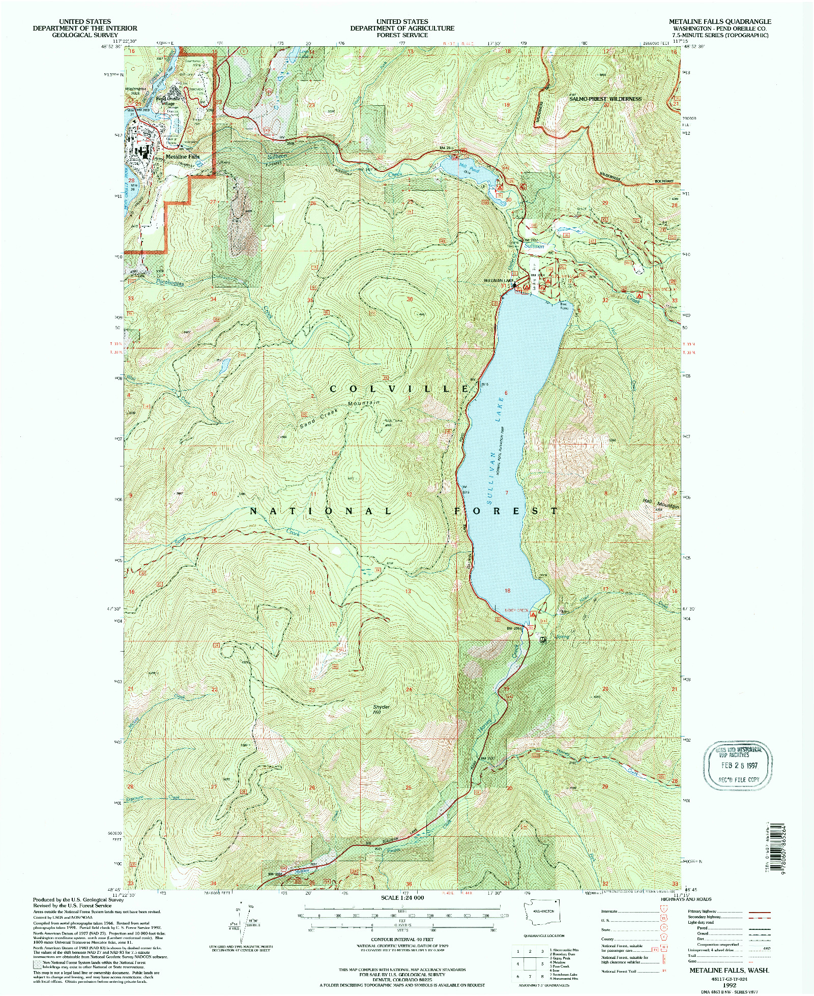 USGS 1:24000-SCALE QUADRANGLE FOR METALINE FALLS, WA 1992