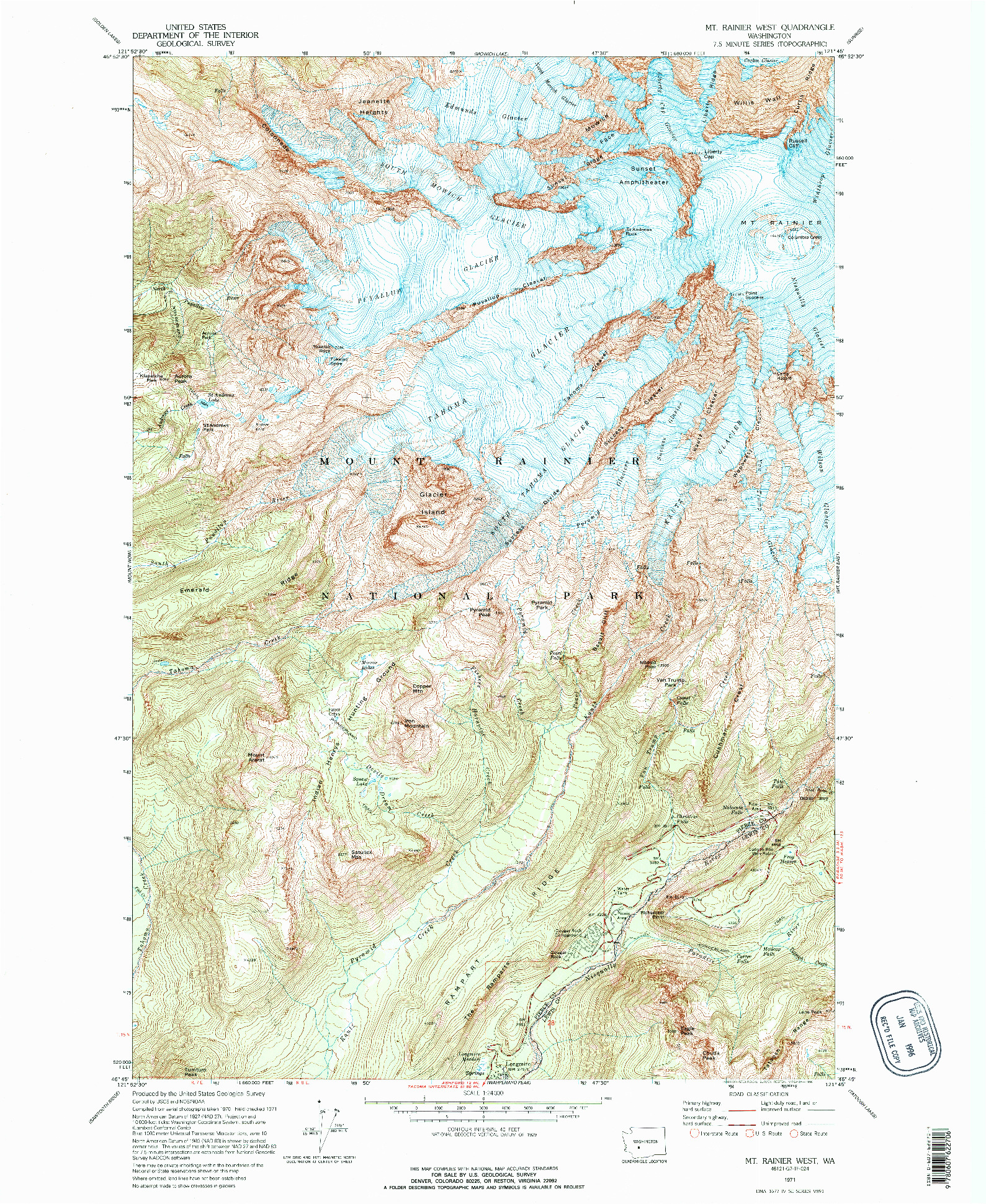 USGS 1:24000-SCALE QUADRANGLE FOR MT RAINIER WEST, WA 1971