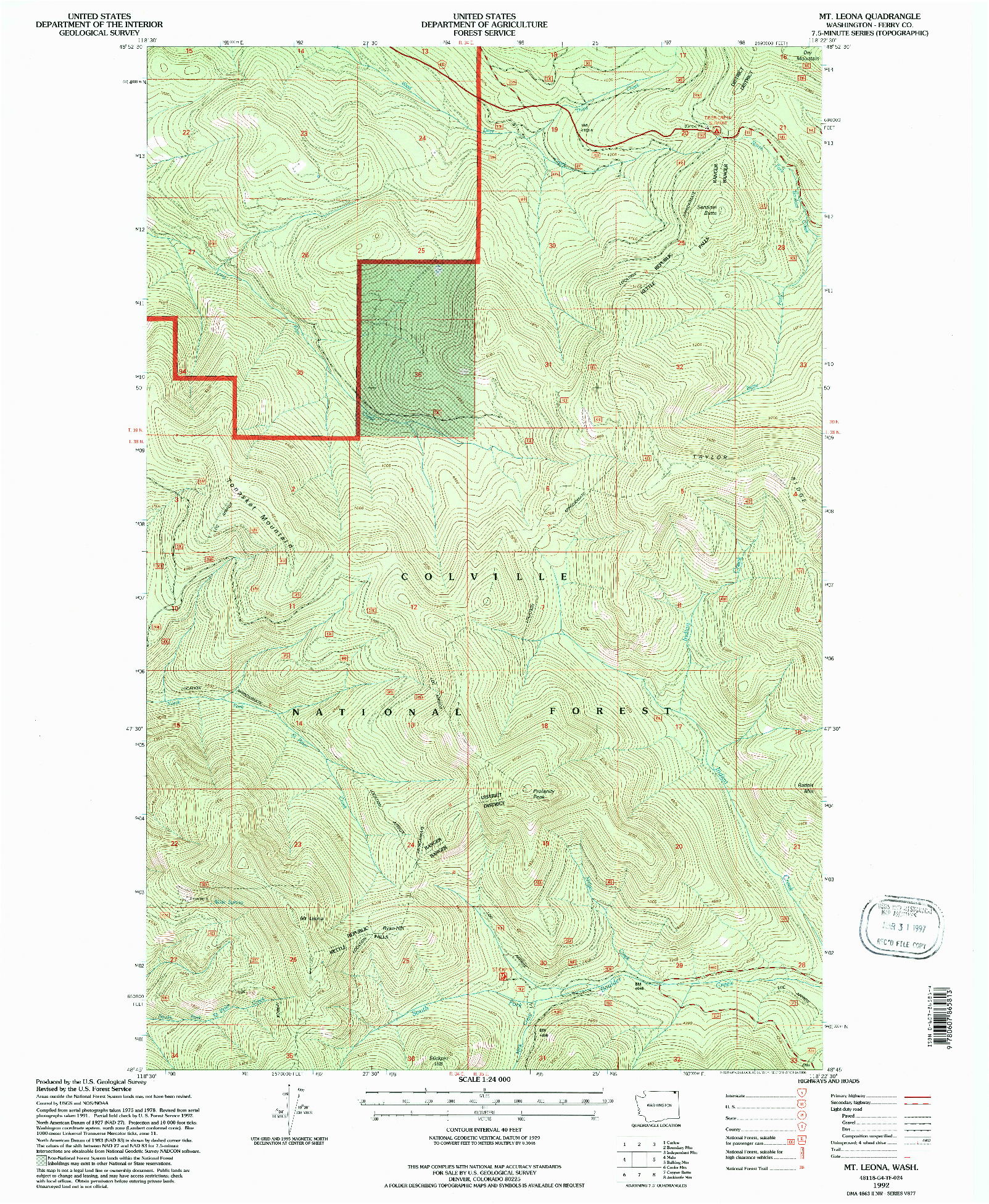 USGS 1:24000-SCALE QUADRANGLE FOR MT. LEONA, WA 1992