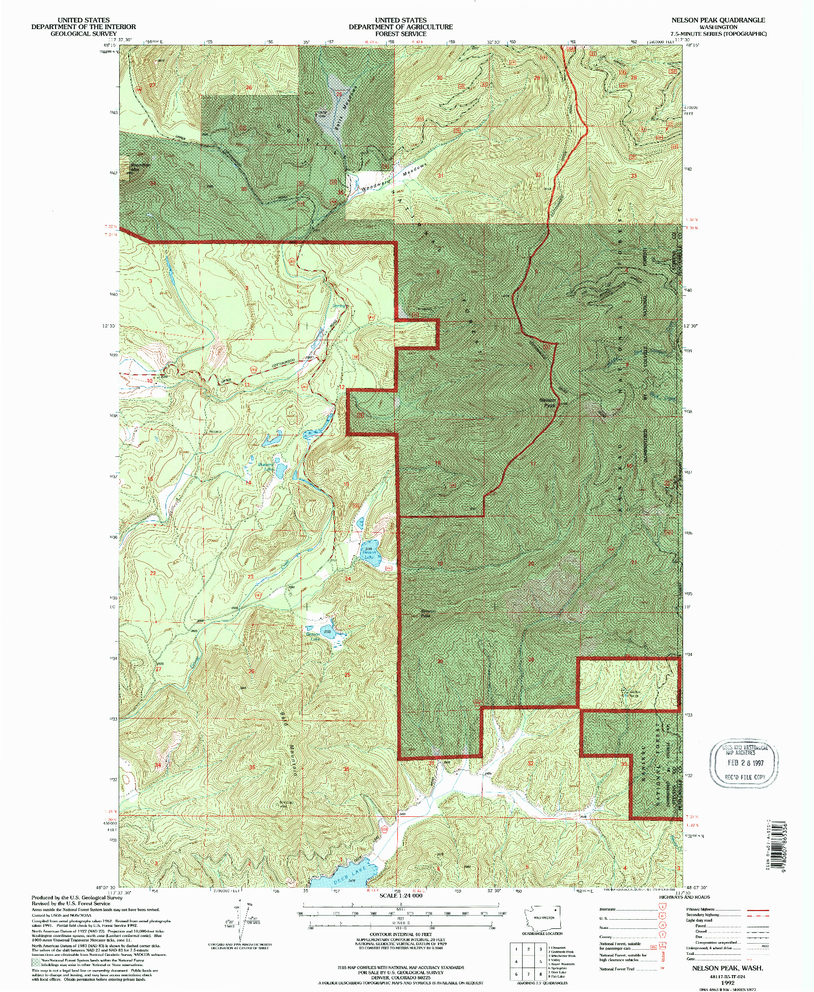 USGS 1:24000-SCALE QUADRANGLE FOR NELSON PEAK, WA 1992