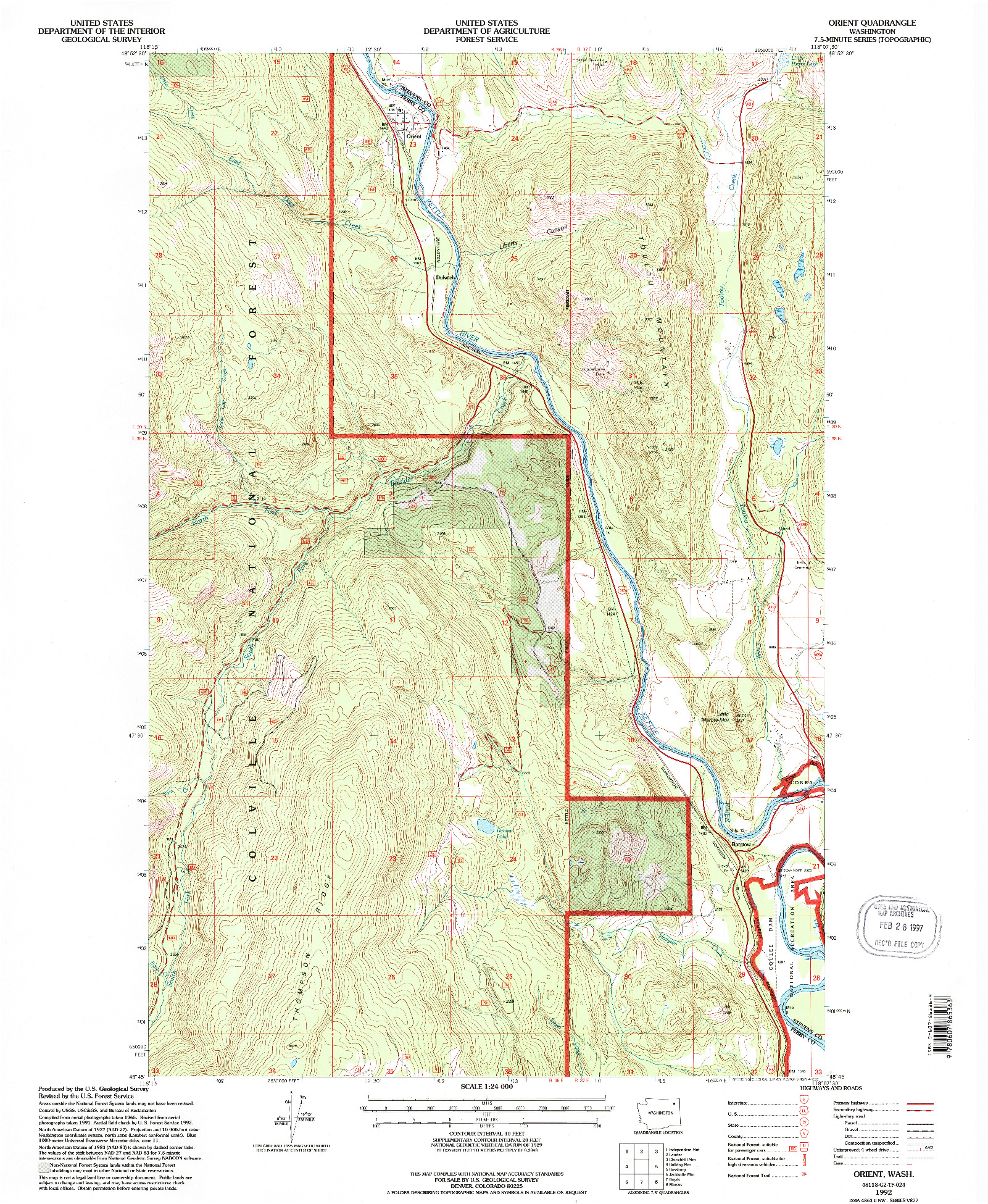 USGS 1:24000-SCALE QUADRANGLE FOR ORIENT, WA 1992