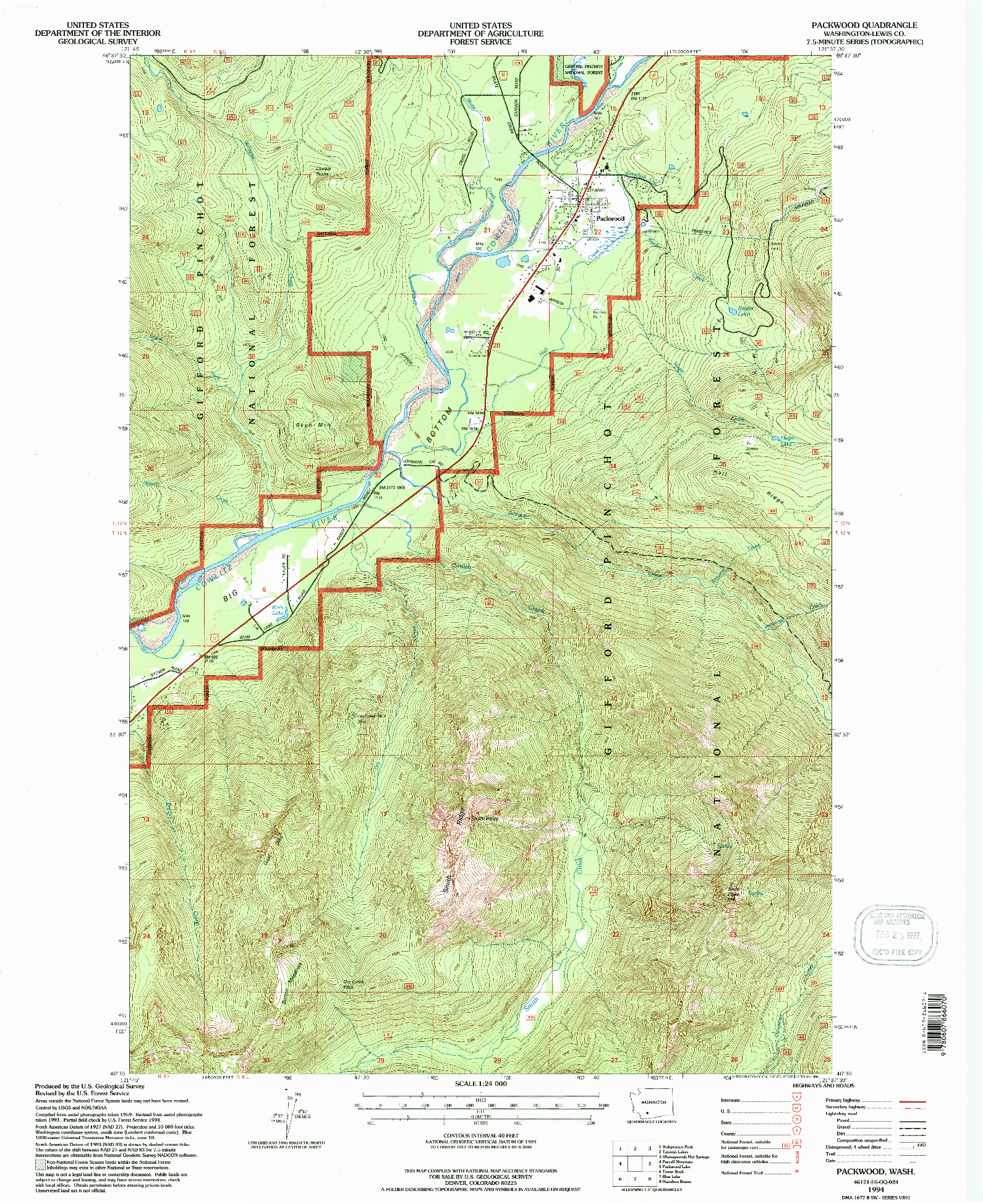 USGS 1:24000-SCALE QUADRANGLE FOR PACKWOOD, WA 1994