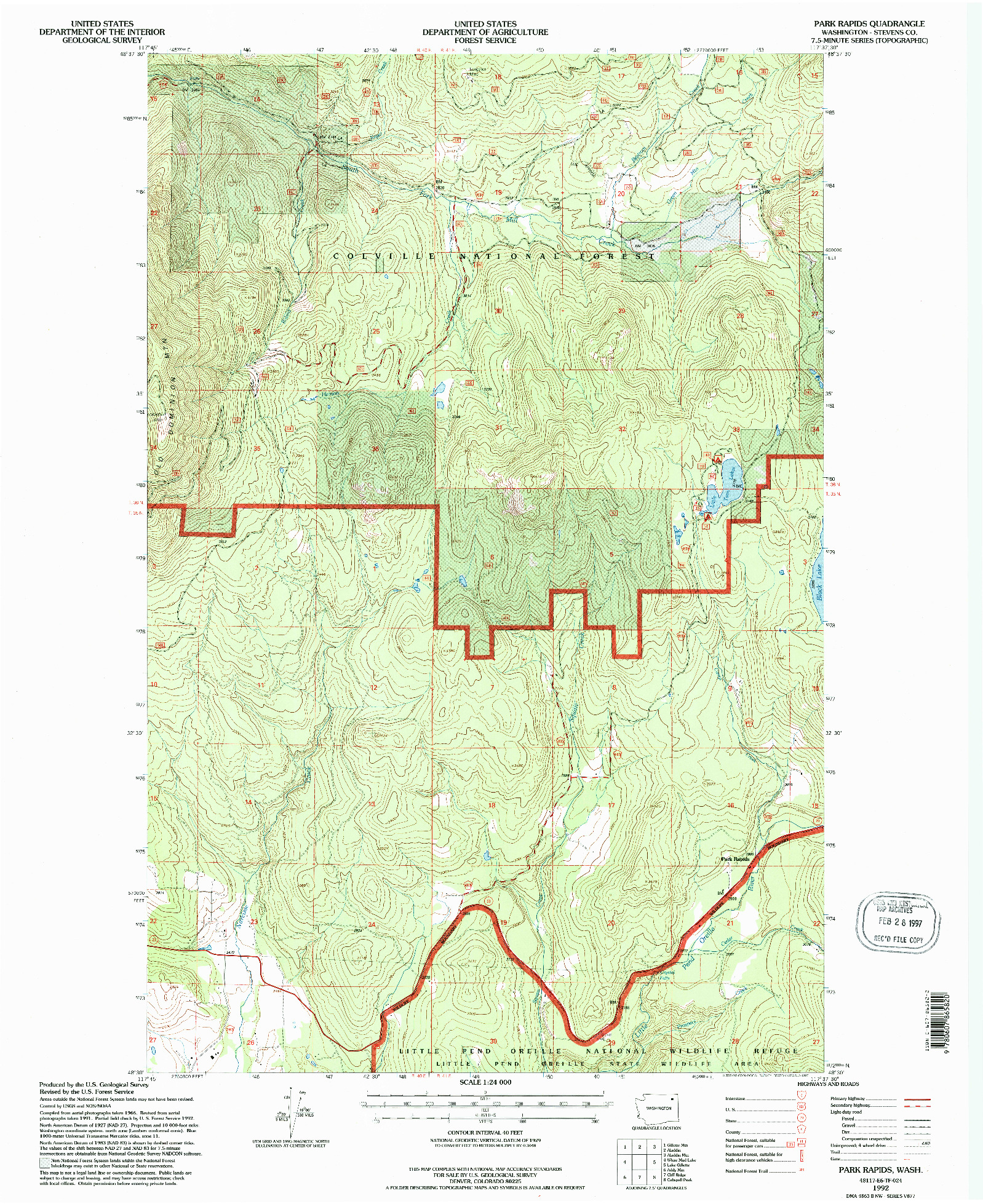 USGS 1:24000-SCALE QUADRANGLE FOR PARK RAPIDS, WA 1992