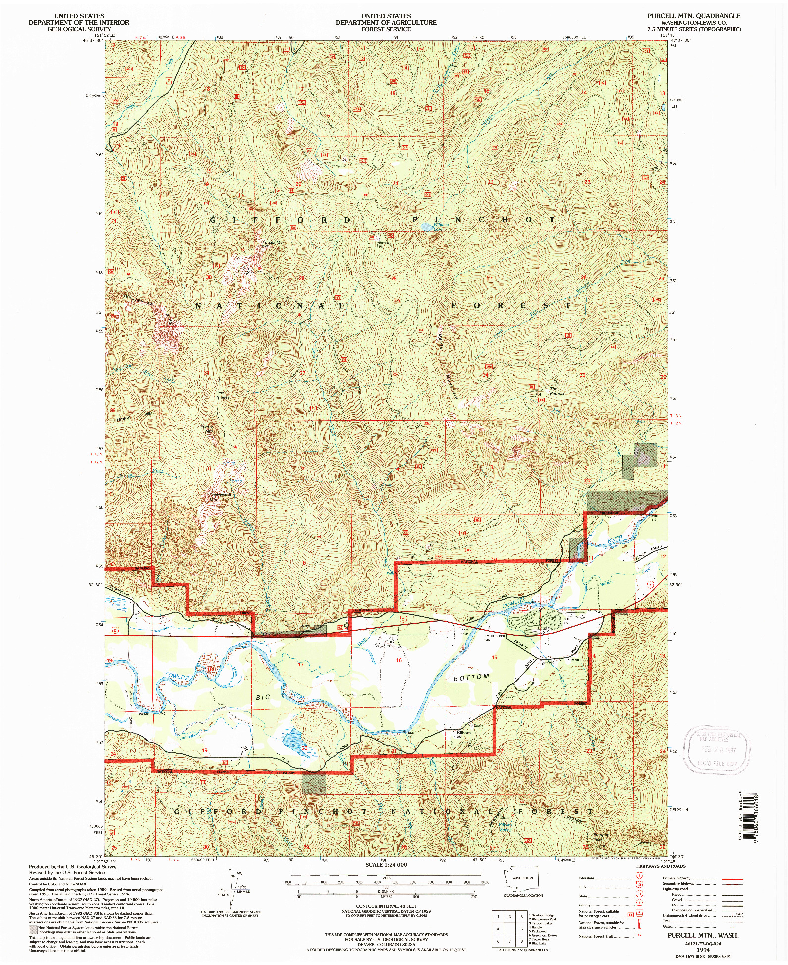 USGS 1:24000-SCALE QUADRANGLE FOR PURCELL MTN., WA 1994