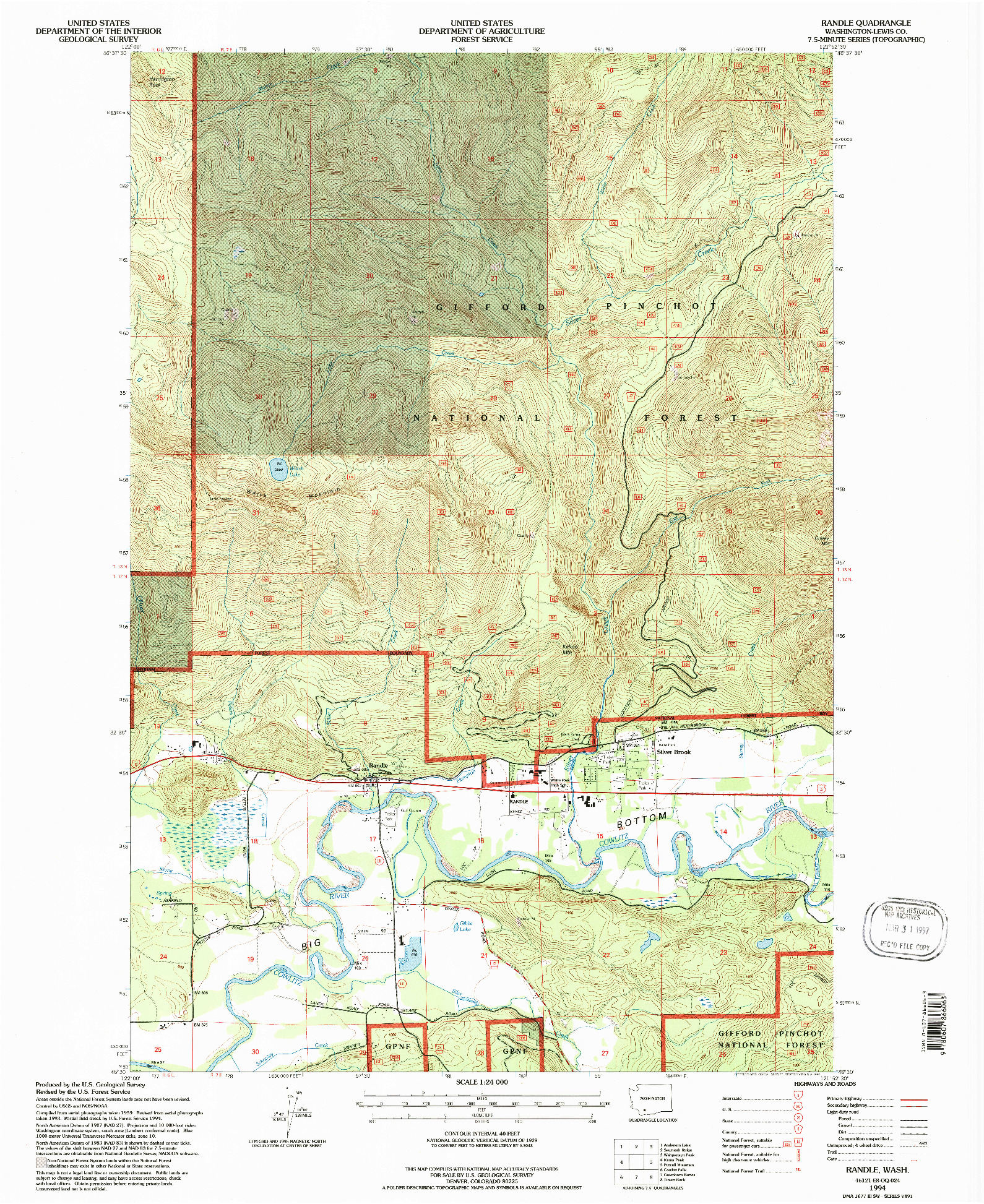 USGS 1:24000-SCALE QUADRANGLE FOR RANDLE, WA 1994