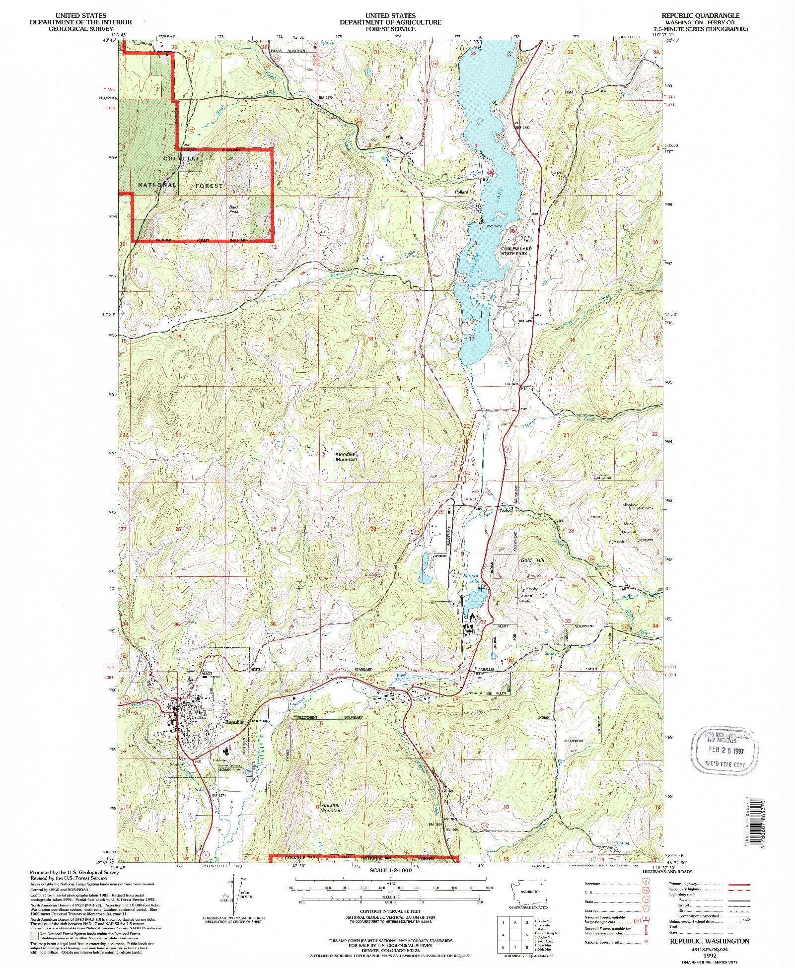 USGS 1:24000-SCALE QUADRANGLE FOR REPUBLIC, WA 1992