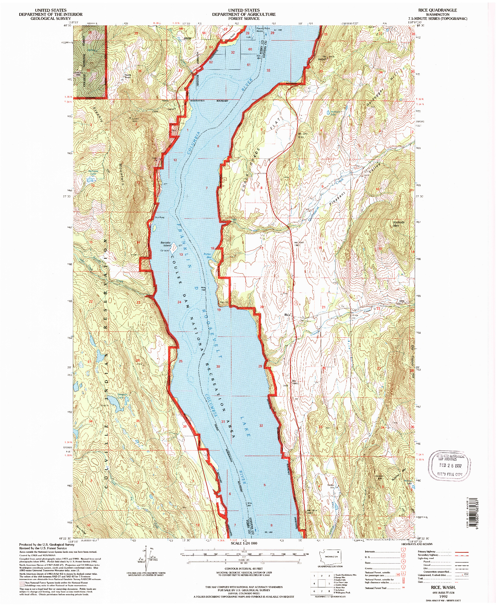 USGS 1:24000-SCALE QUADRANGLE FOR RICE, WA 1992