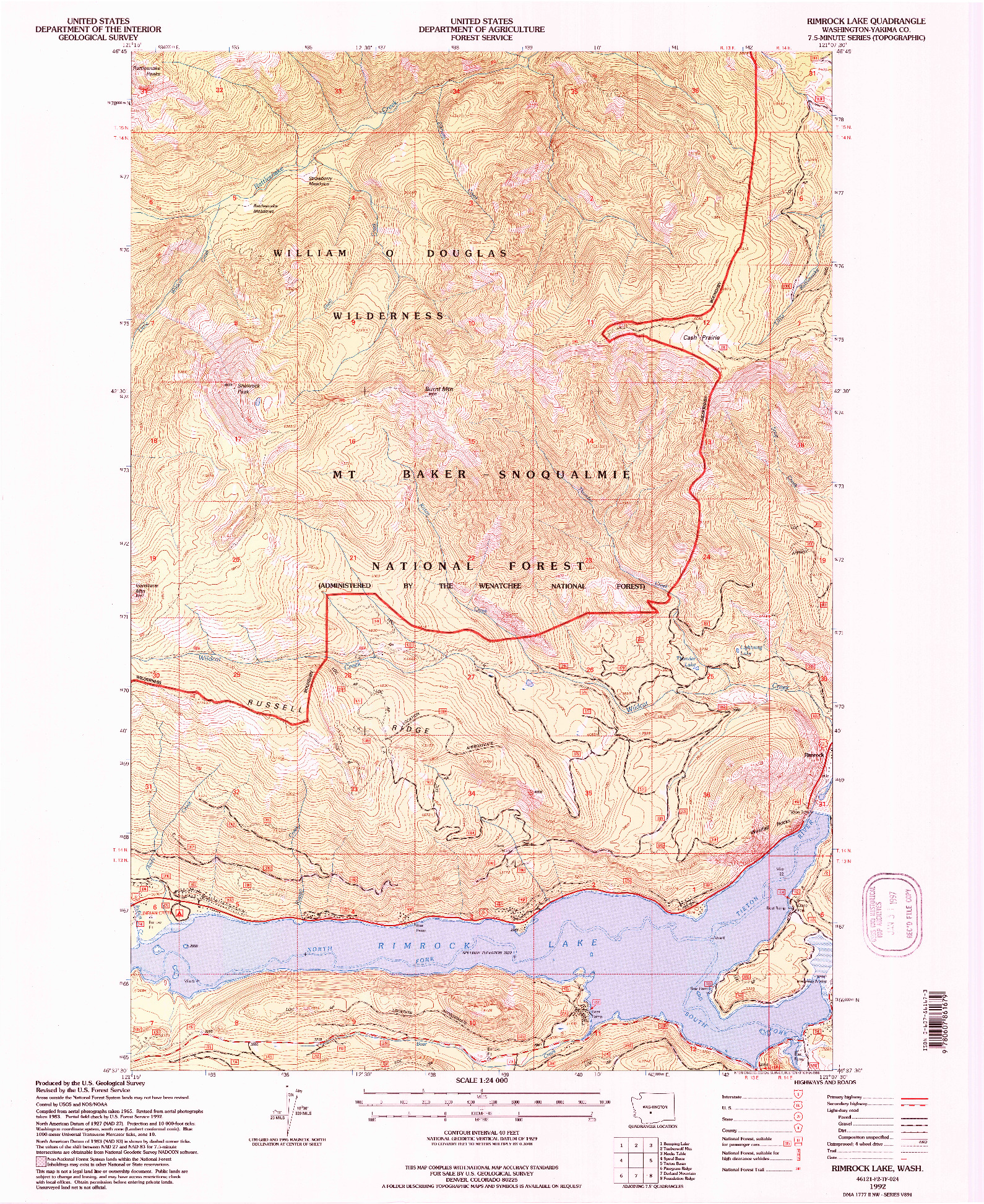 USGS 1:24000-SCALE QUADRANGLE FOR RIMROCK LAKE, WA 1992