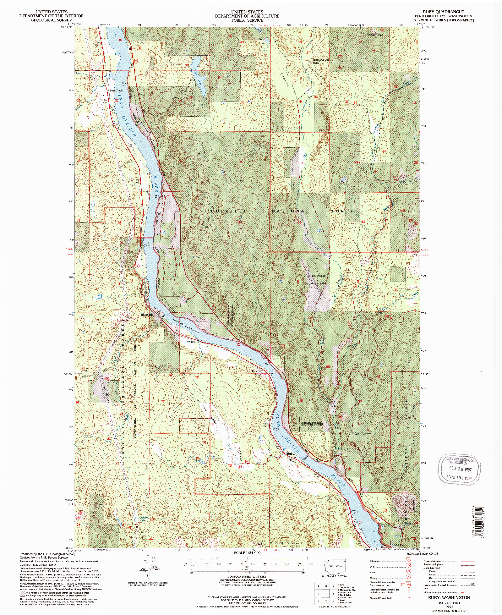 USGS 1:24000-SCALE QUADRANGLE FOR RUBY, WA 1992