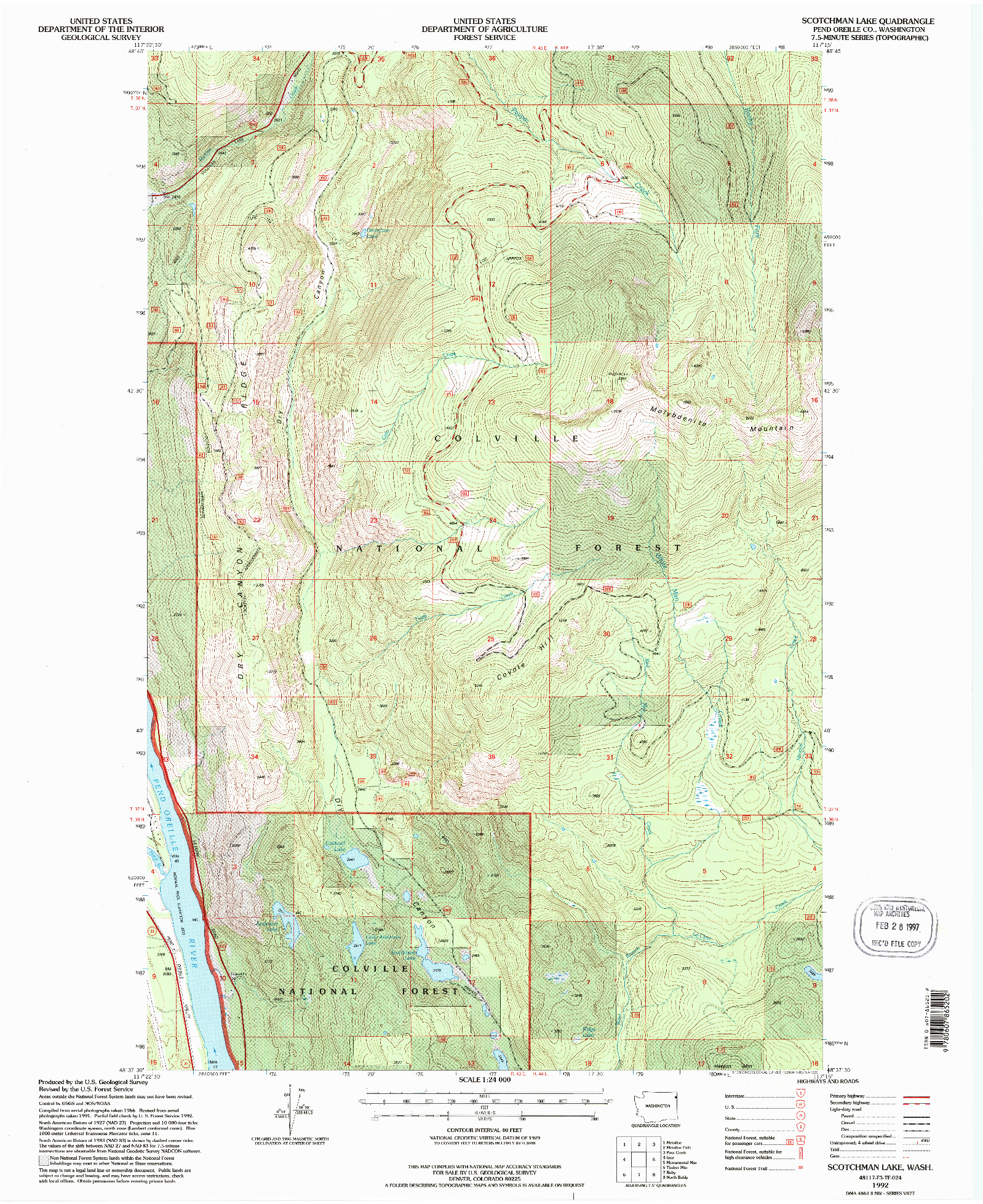 USGS 1:24000-SCALE QUADRANGLE FOR SCOTCHMAN LAKE, WA 1992