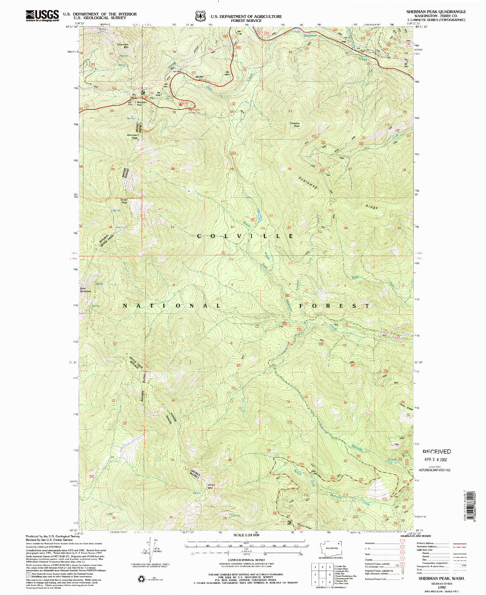 USGS 1:24000-SCALE QUADRANGLE FOR SHERMAN PEAK, WA 1992
