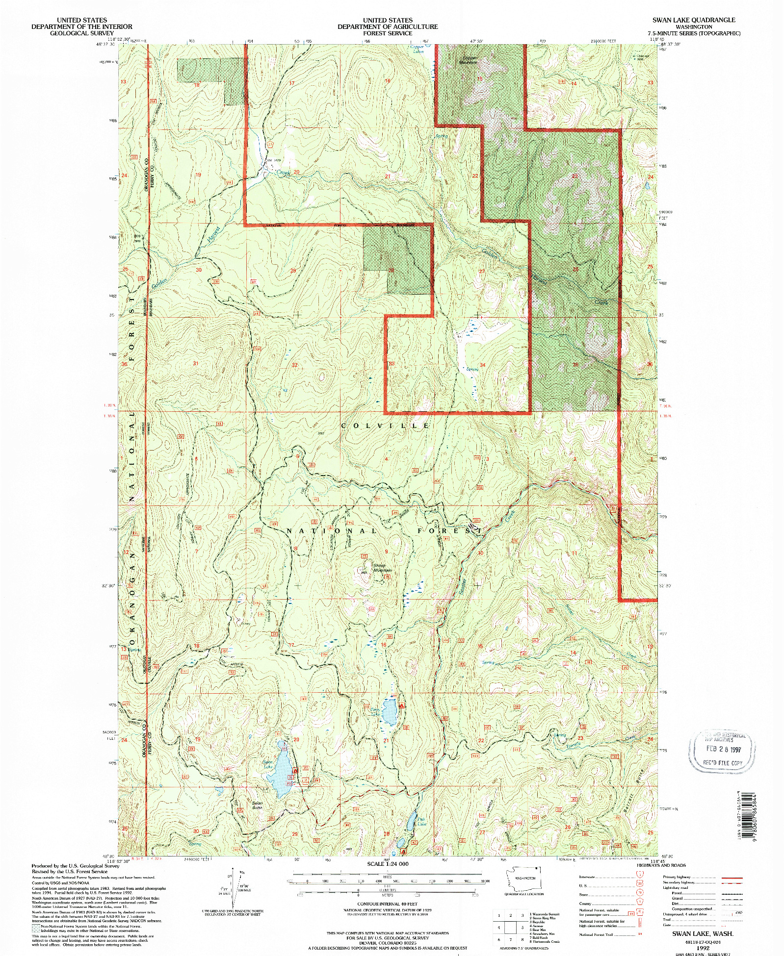 USGS 1:24000-SCALE QUADRANGLE FOR SWAN LAKE, WA 1992