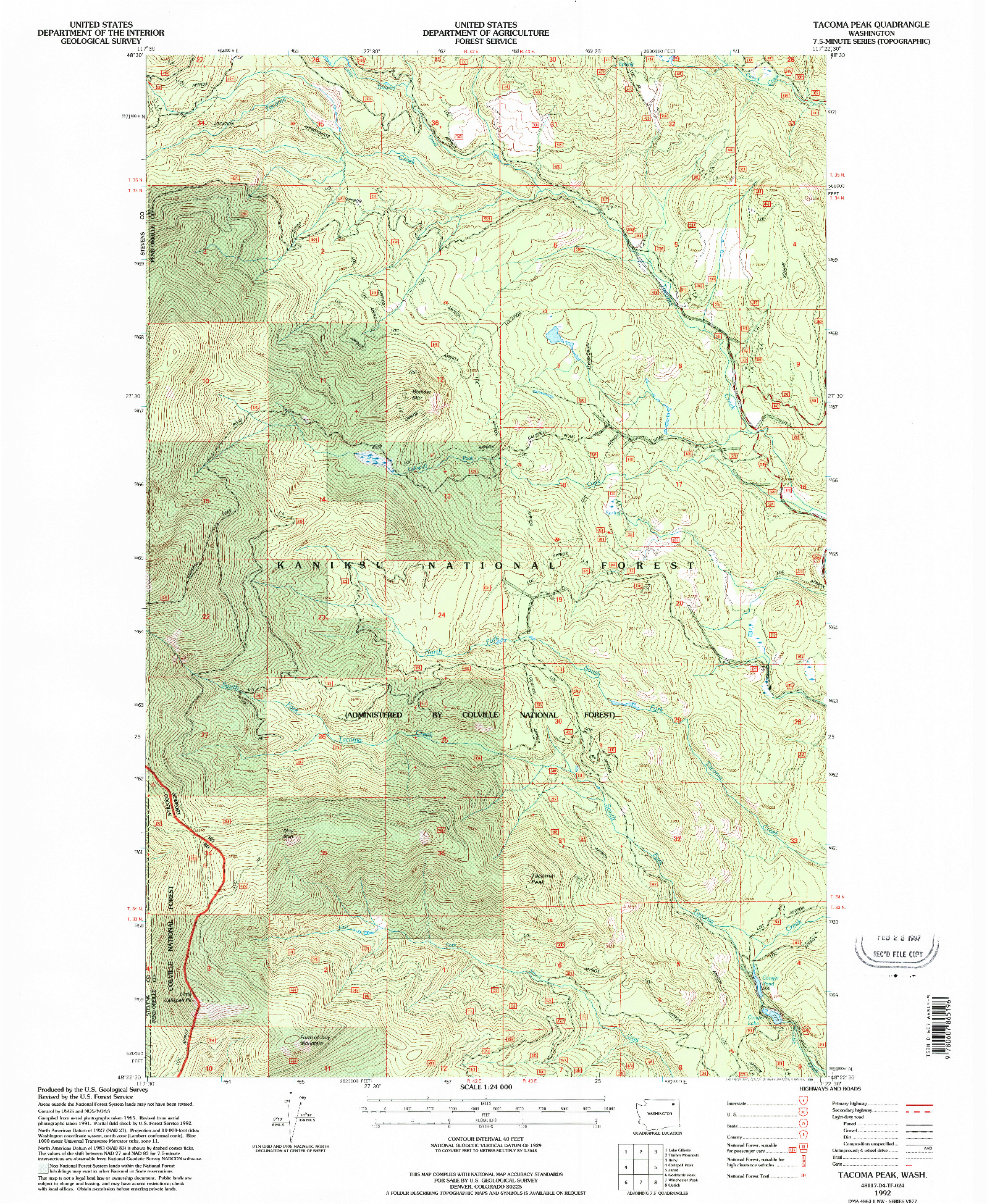 USGS 1:24000-SCALE QUADRANGLE FOR TACOMA PEAK, WA 1992