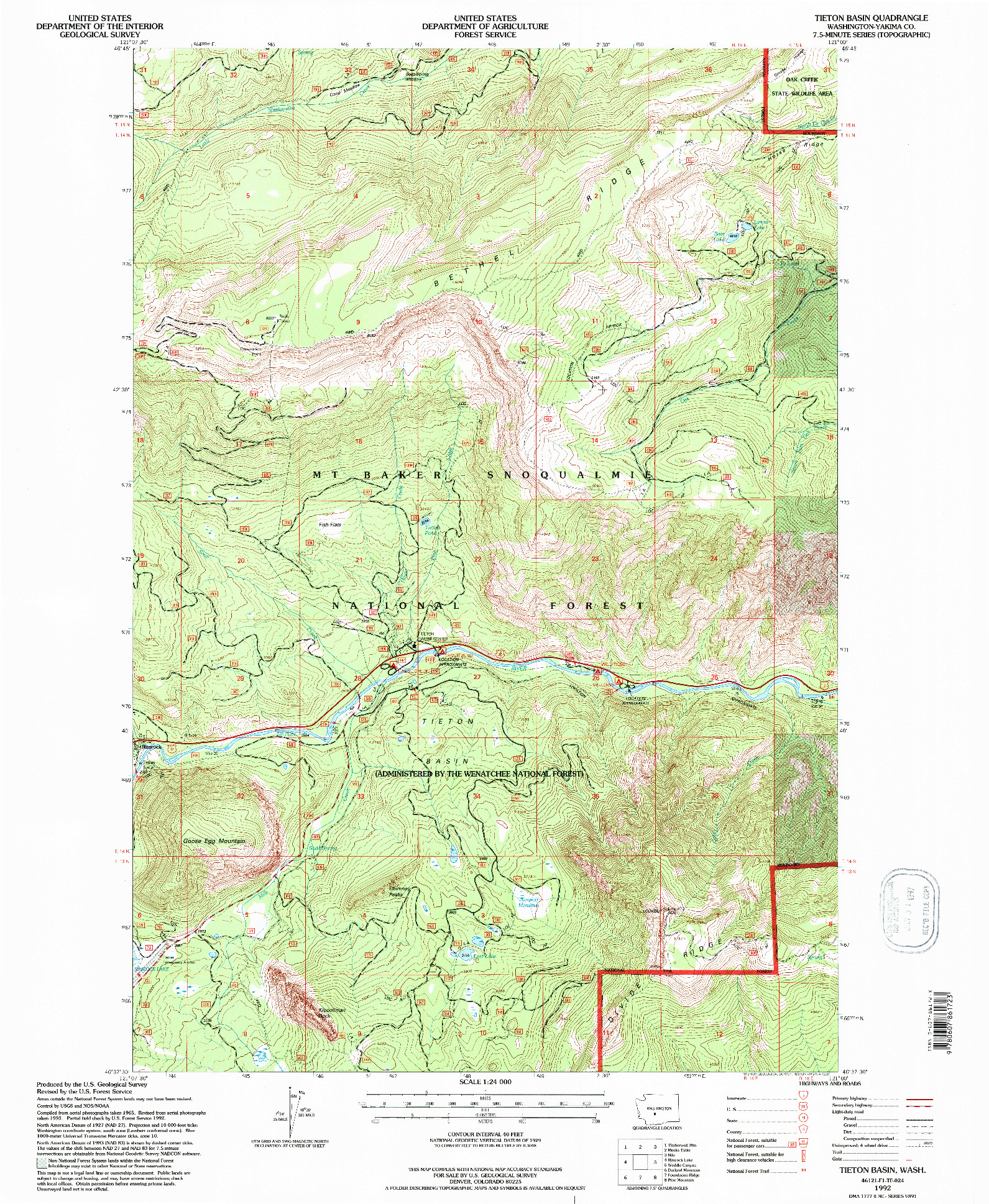 USGS 1:24000-SCALE QUADRANGLE FOR TIETON BASIN, WA 1992