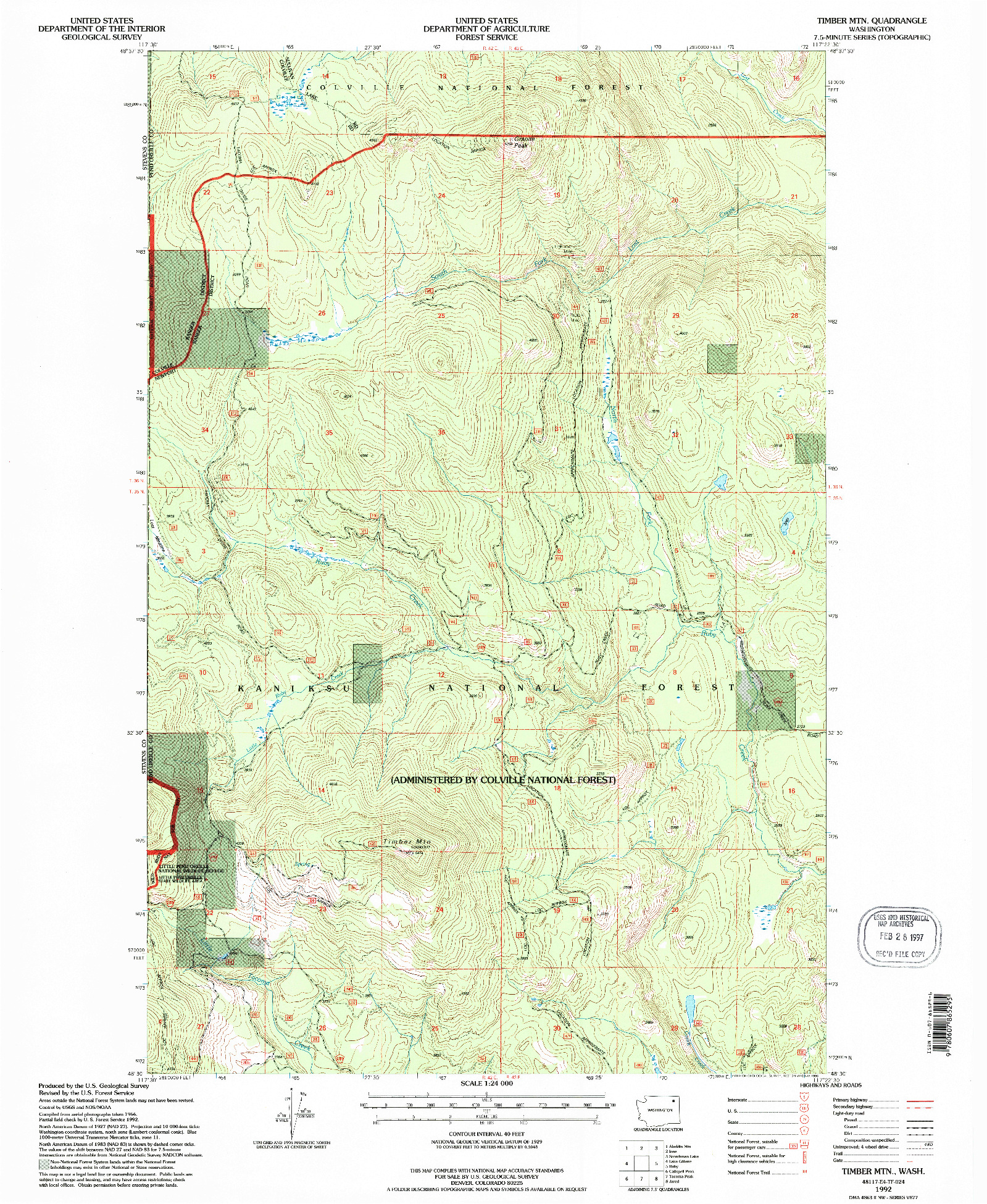 USGS 1:24000-SCALE QUADRANGLE FOR TIMBER MTN., WA 1992