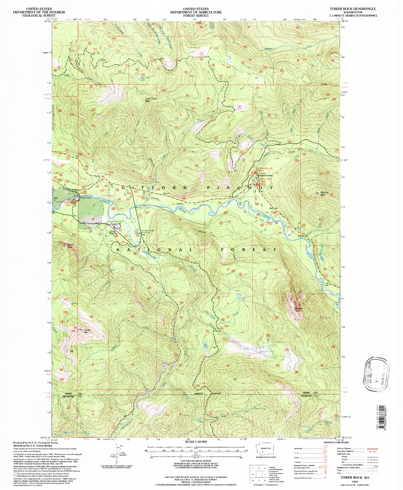 USGS 1:24000-SCALE QUADRANGLE FOR TOWER ROCK, WA 1994