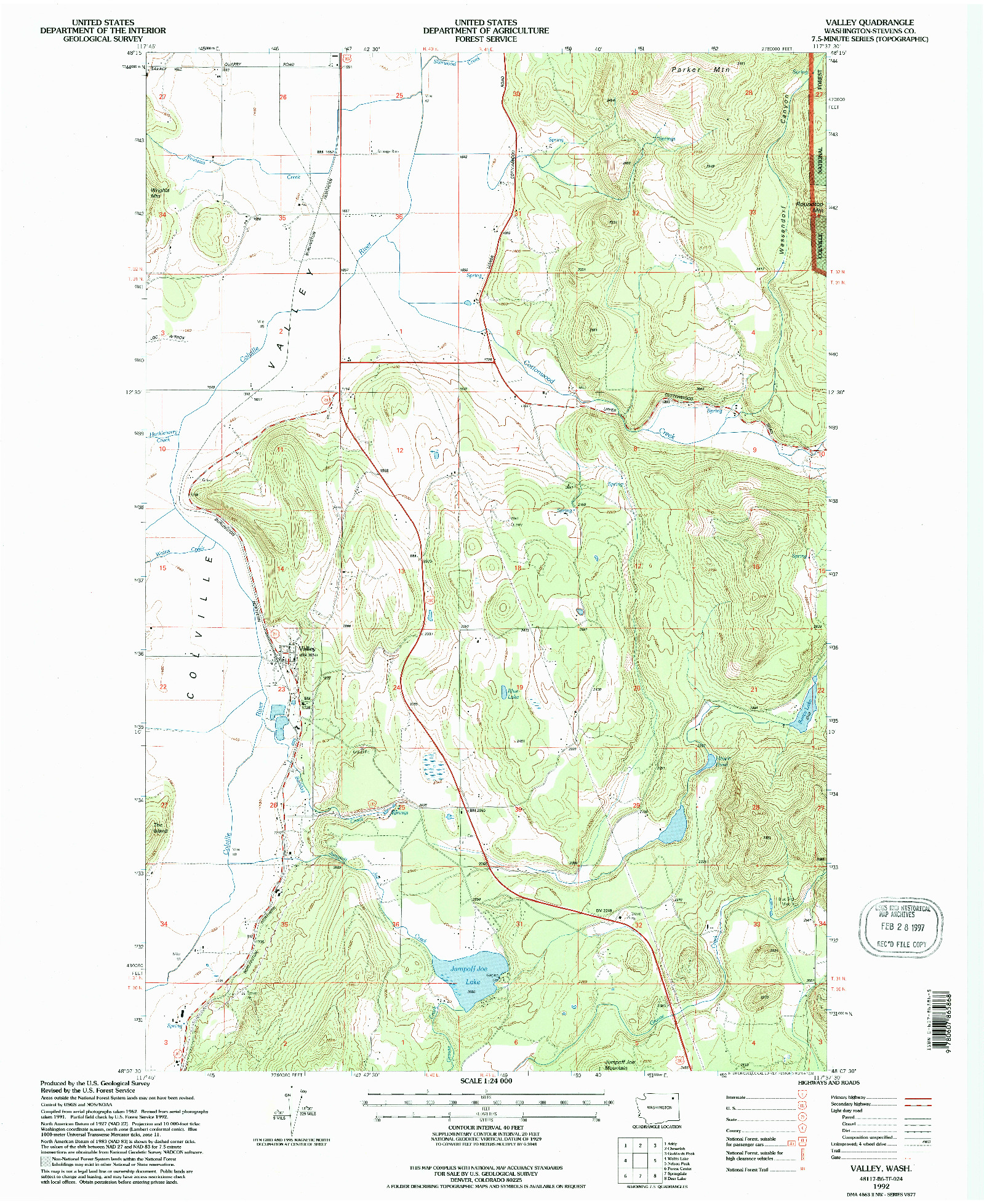 USGS 1:24000-SCALE QUADRANGLE FOR VALLEY, WA 1992