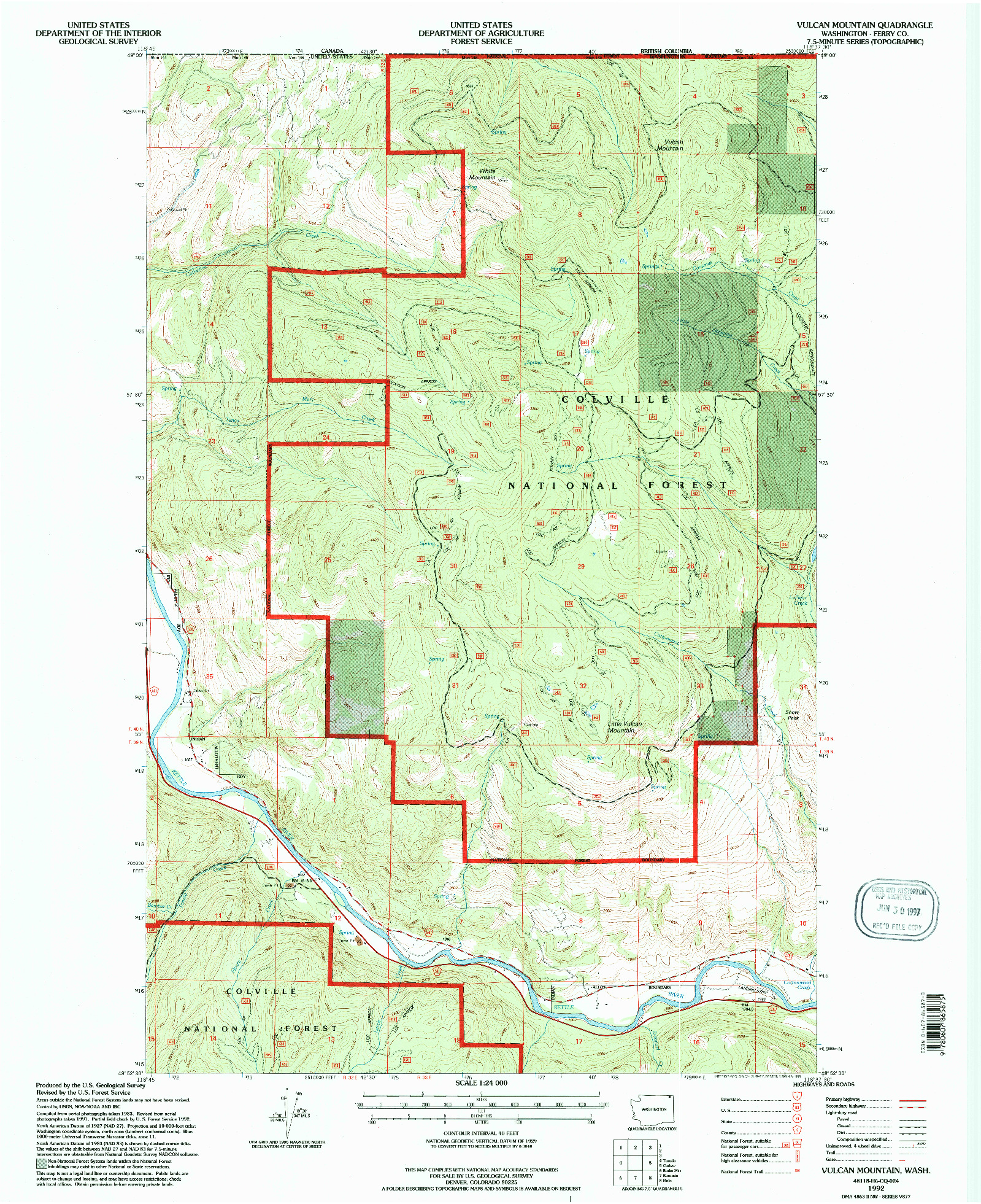 USGS 1:24000-SCALE QUADRANGLE FOR VULCAN MOUNTAIN, WA 1992