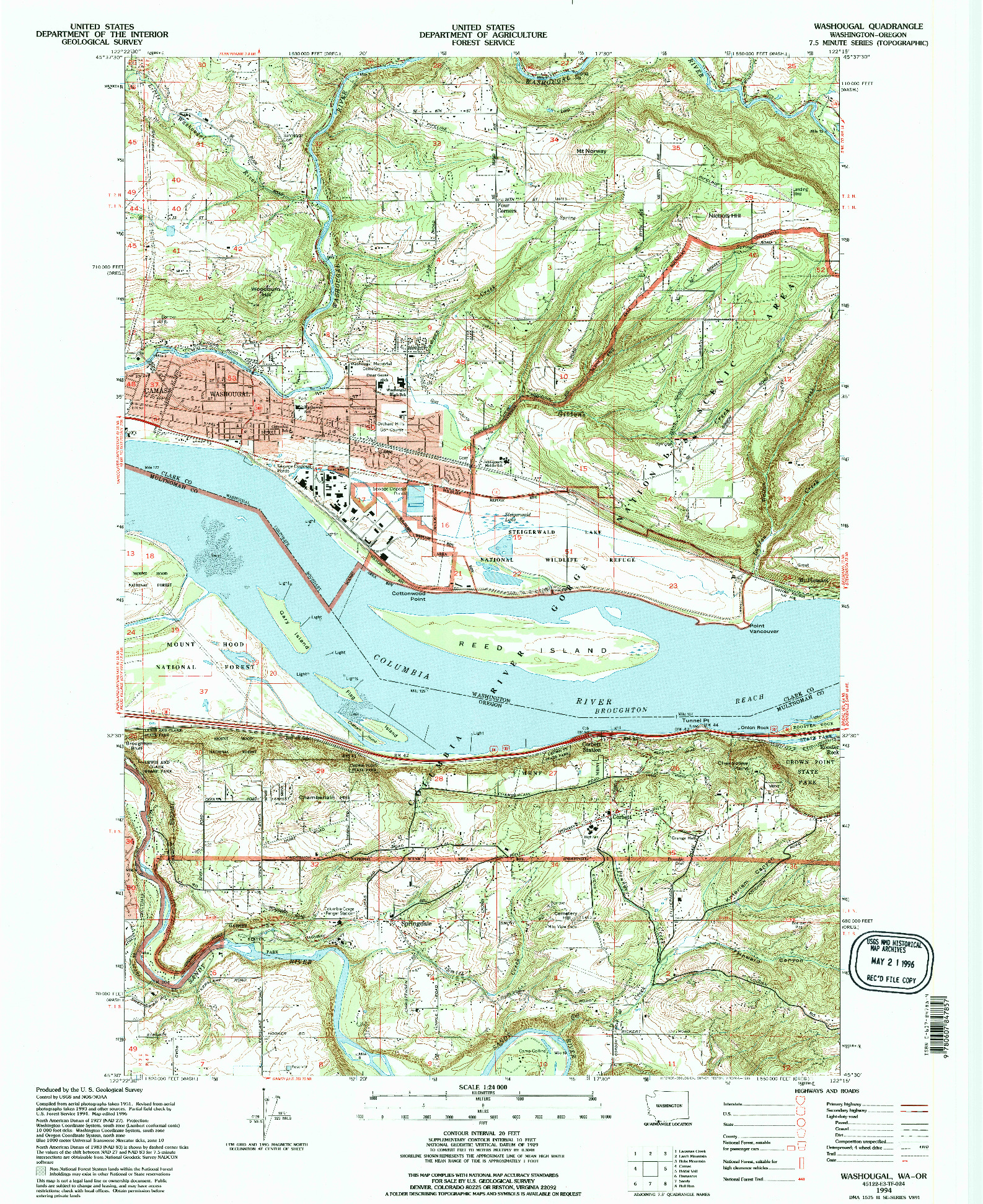 USGS 1:24000-SCALE QUADRANGLE FOR WASHOUGAL, WA 1994