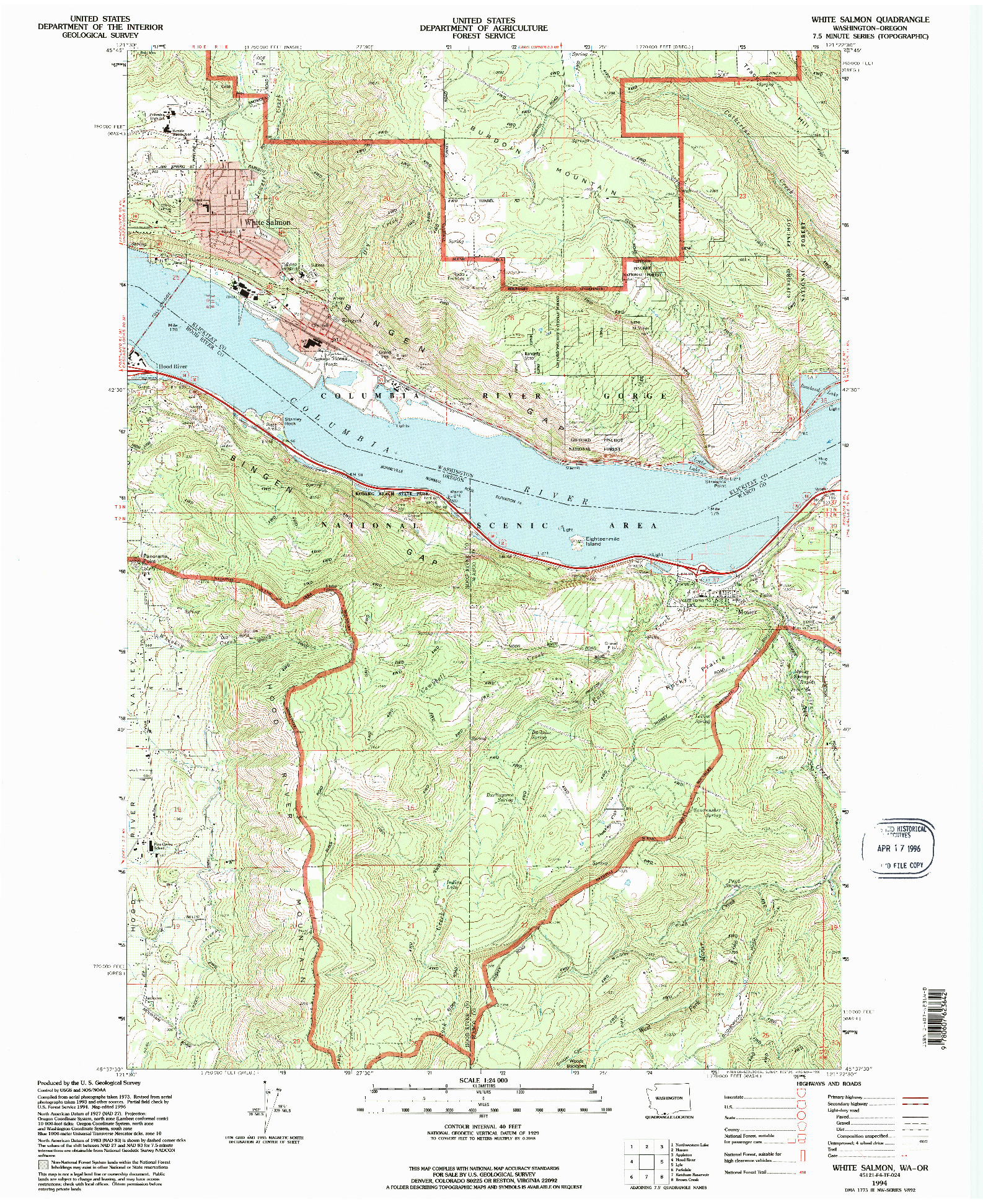 USGS 1:24000-SCALE QUADRANGLE FOR WHITE SALMON, WA 1994