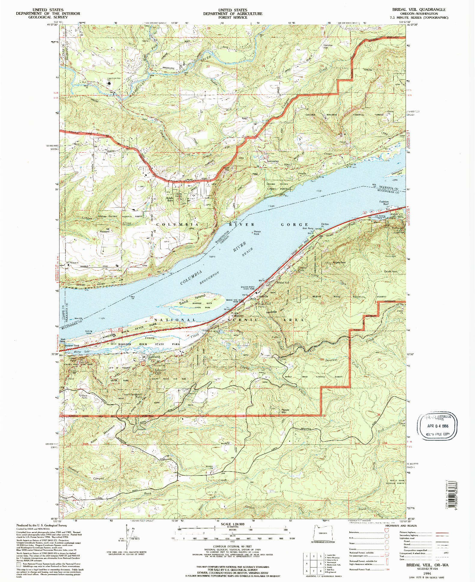 USGS 1:24000-SCALE QUADRANGLE FOR BRIDAL VEIL, OR 1994