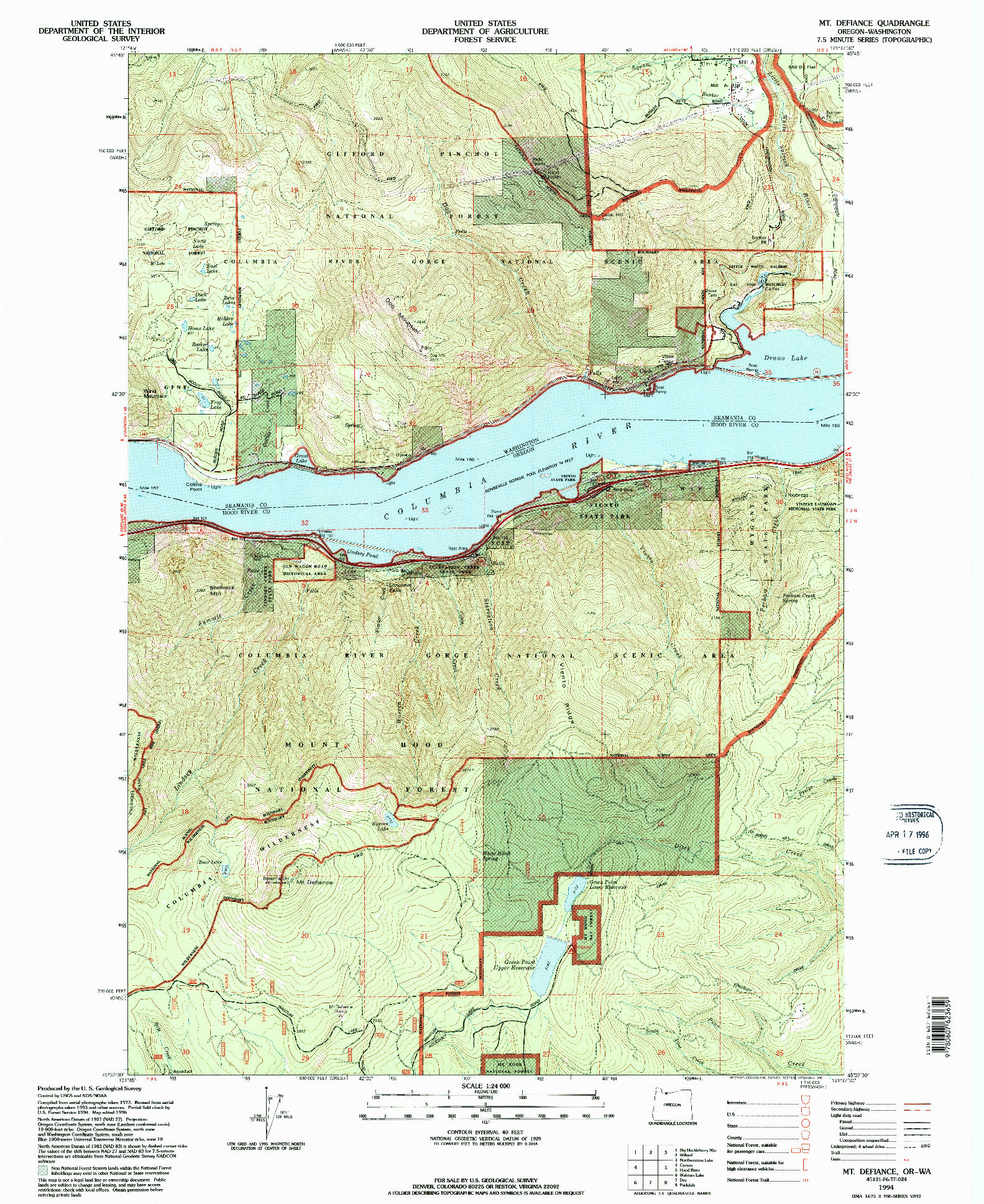 USGS 1:24000-SCALE QUADRANGLE FOR MT. DEFIANCE, OR 1994