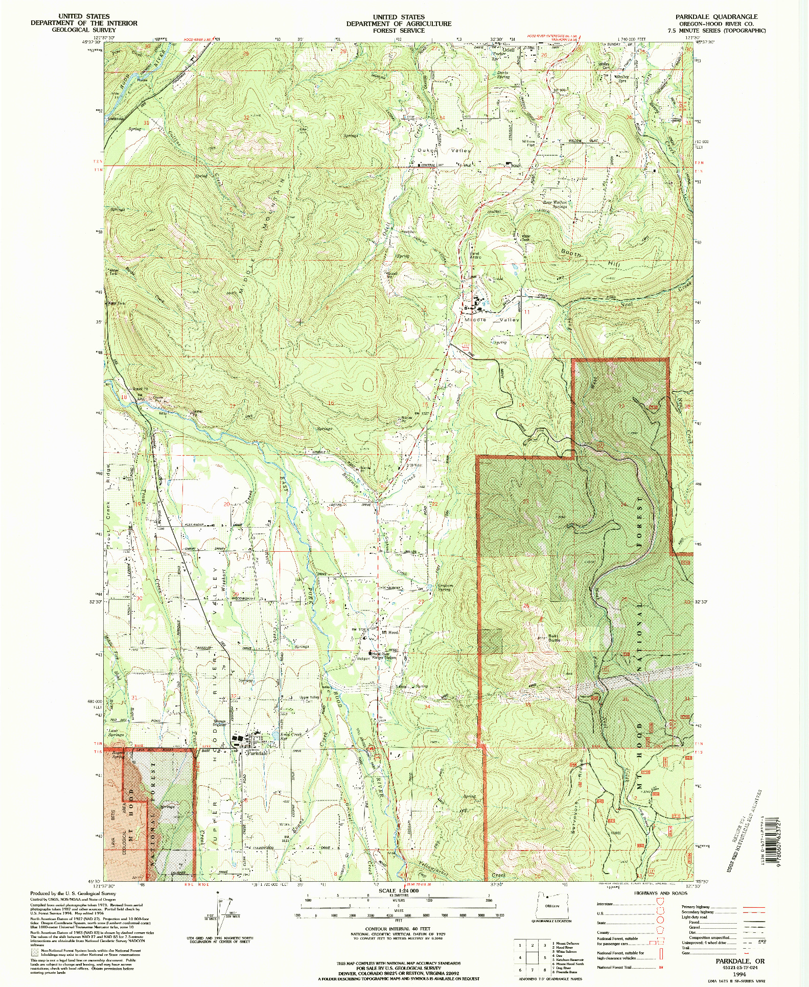 USGS 1:24000-SCALE QUADRANGLE FOR PARKDALE, OR 1994
