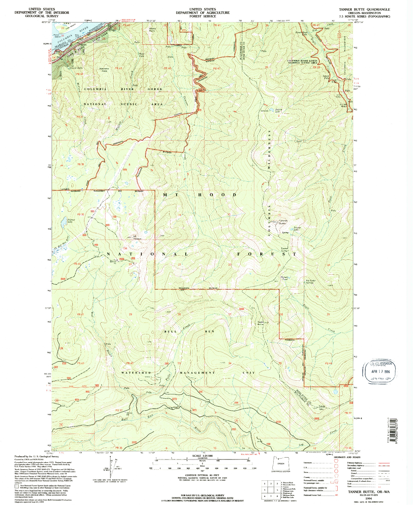 USGS 1:24000-SCALE QUADRANGLE FOR TANNER BUTTE, OR 1994
