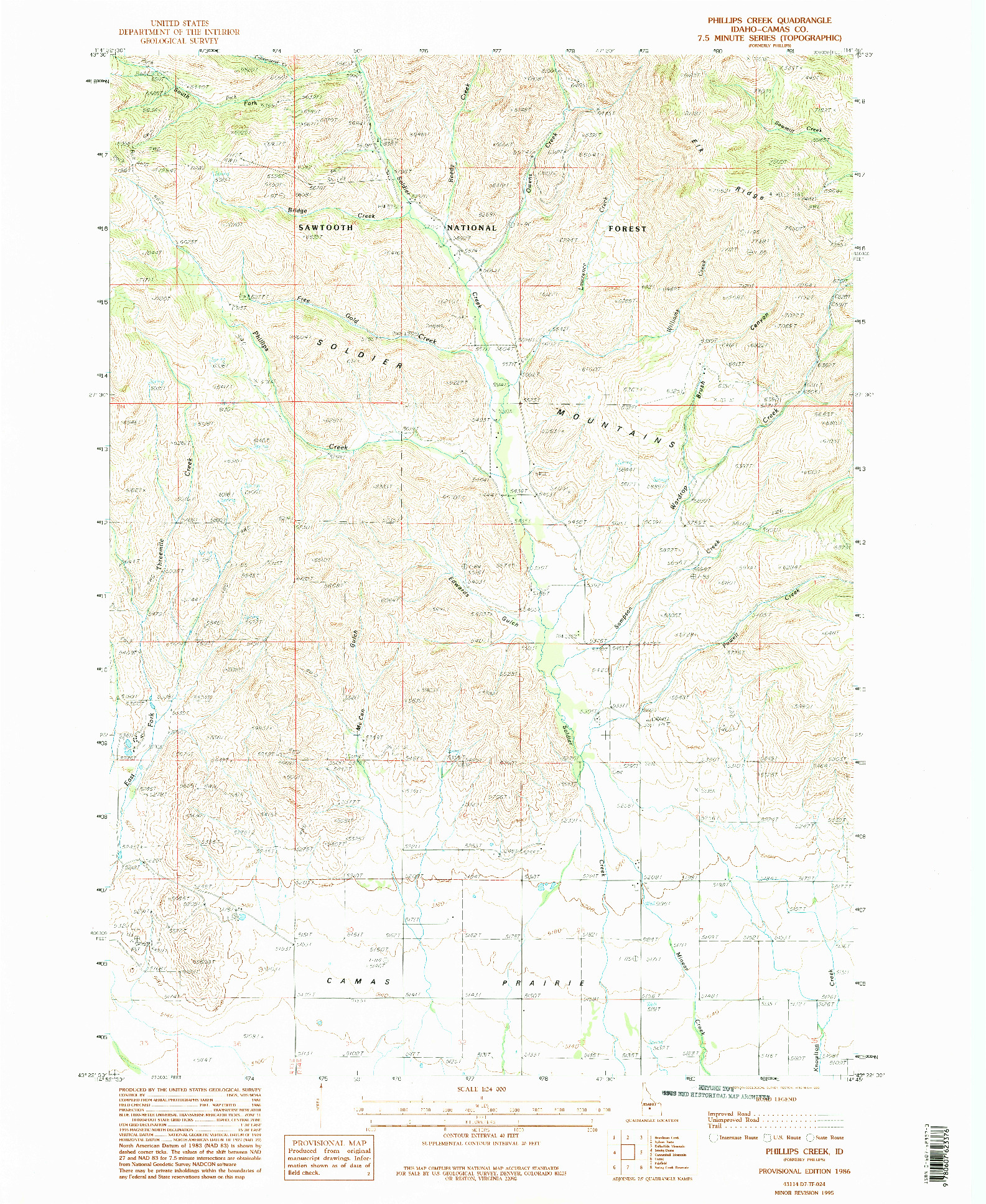 USGS 1:24000-SCALE QUADRANGLE FOR PHILLIPS CREEK, ID 1986