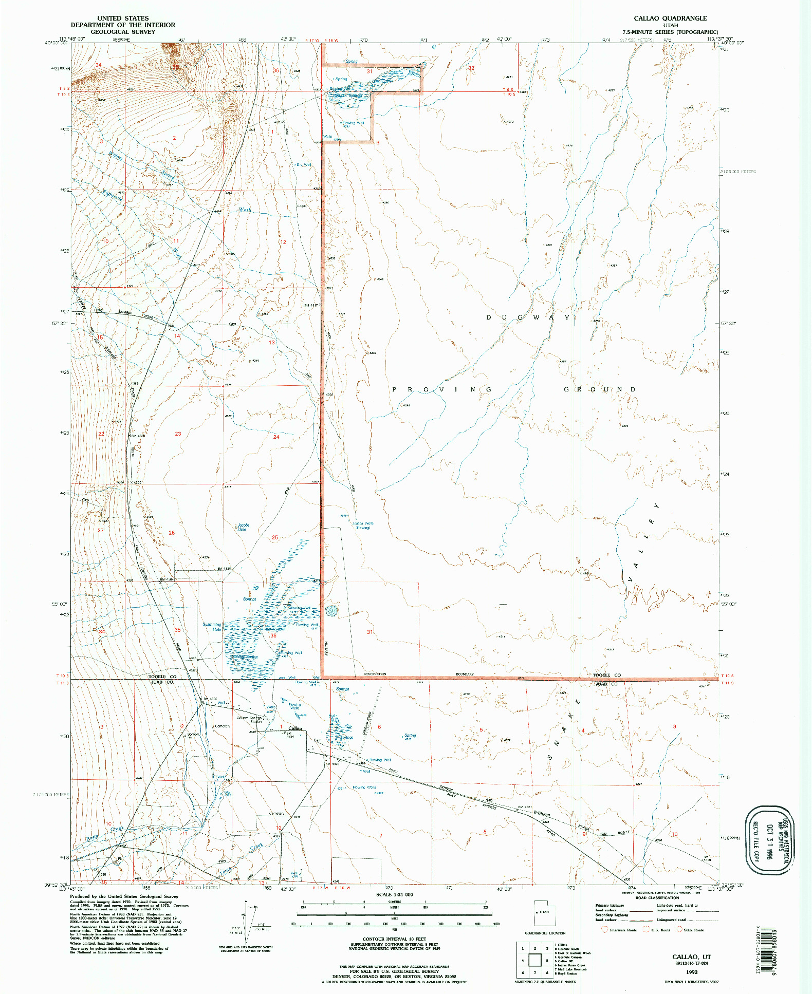 USGS 1:24000-SCALE QUADRANGLE FOR CALLAO, UT 1993