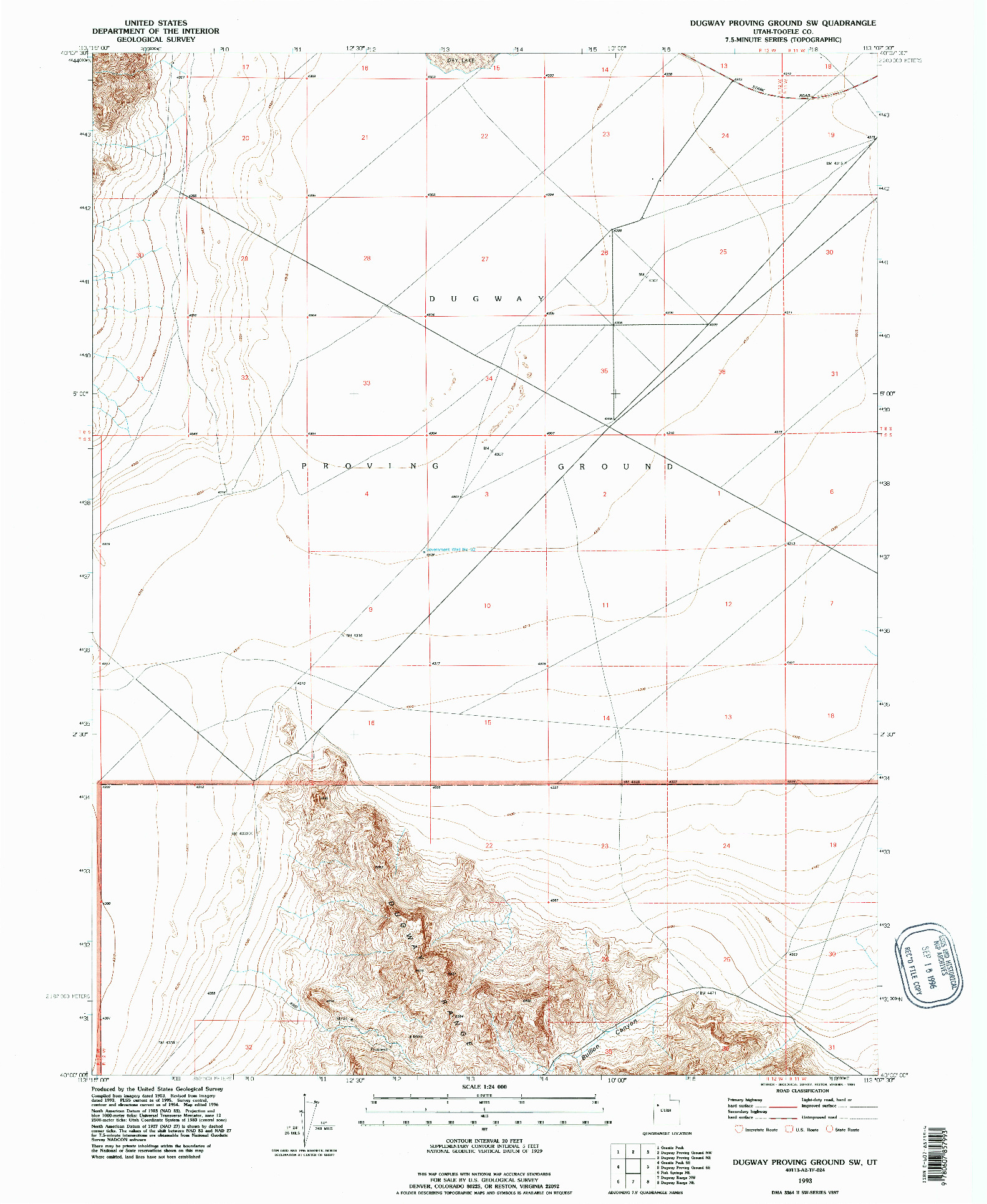 USGS 1:24000-SCALE QUADRANGLE FOR DUGWAY PROVING GROUND SW, UT 1993
