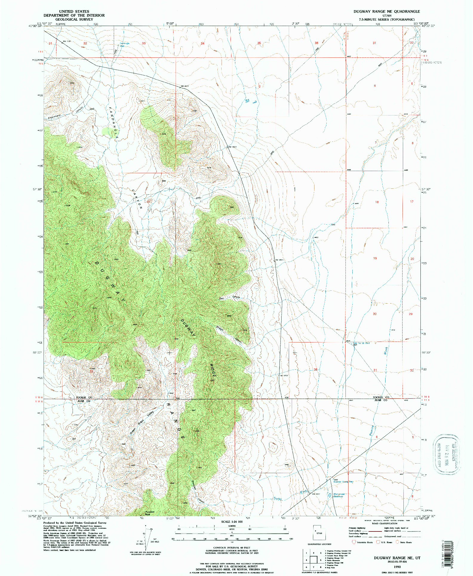 USGS 1:24000-SCALE QUADRANGLE FOR DUGWAY RANGE NE, UT 1993