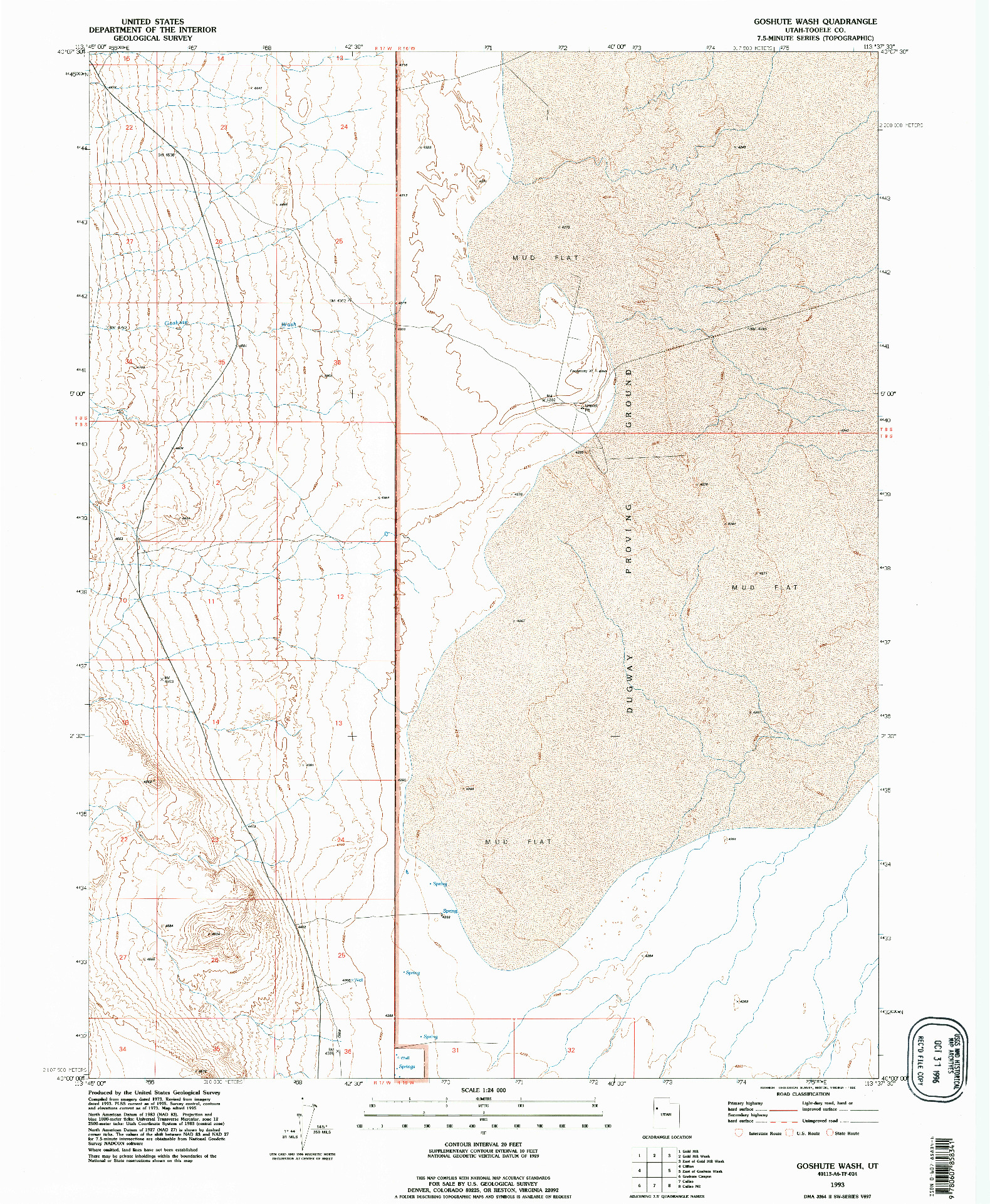 USGS 1:24000-SCALE QUADRANGLE FOR GOSHUTE WASH, UT 1993