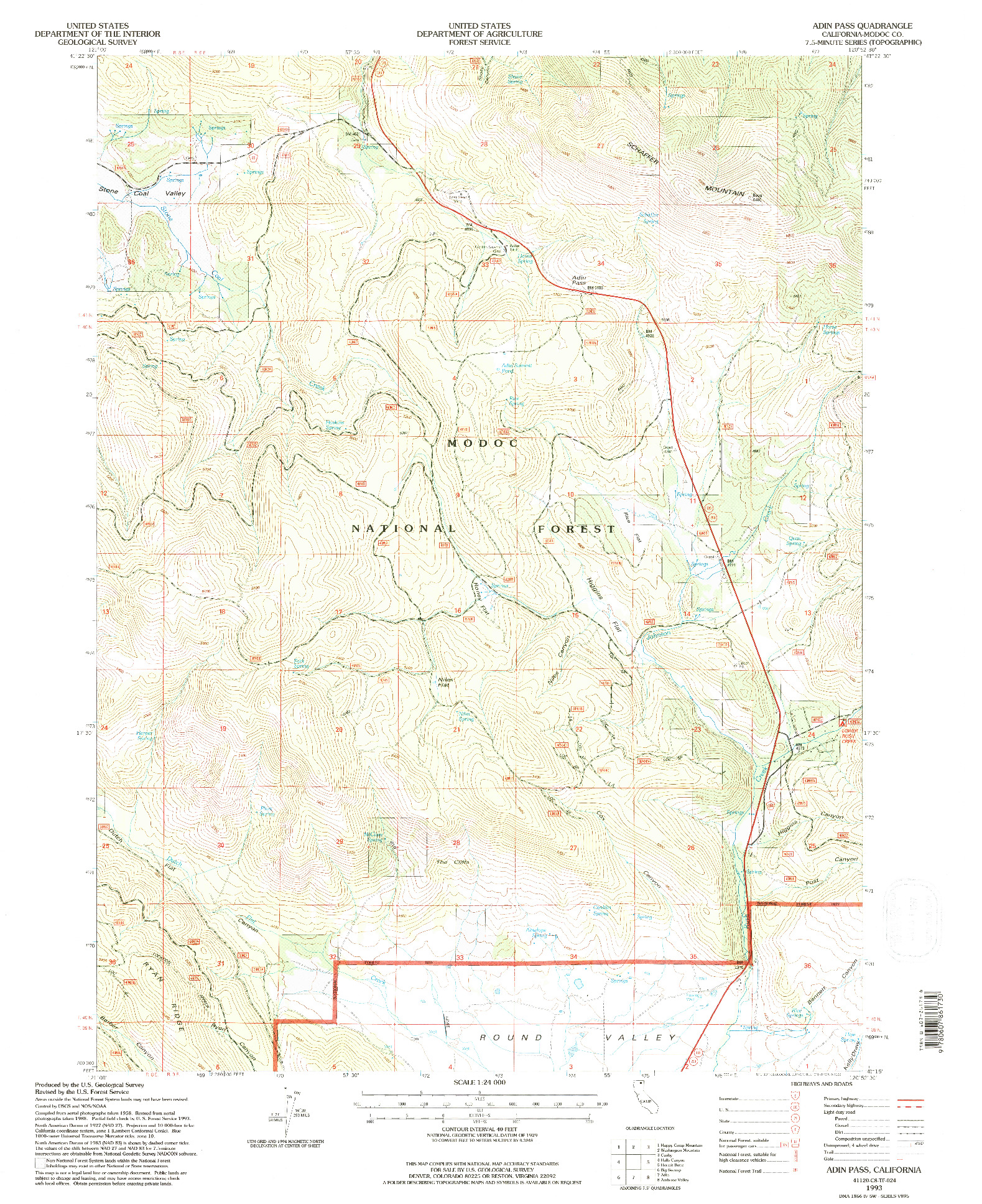 USGS 1:24000-SCALE QUADRANGLE FOR ADIN PASS, CA 1993