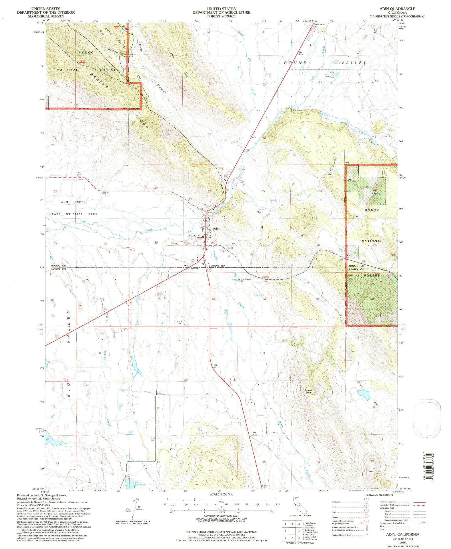 USGS 1:24000-SCALE QUADRANGLE FOR ADIN, CA 1993