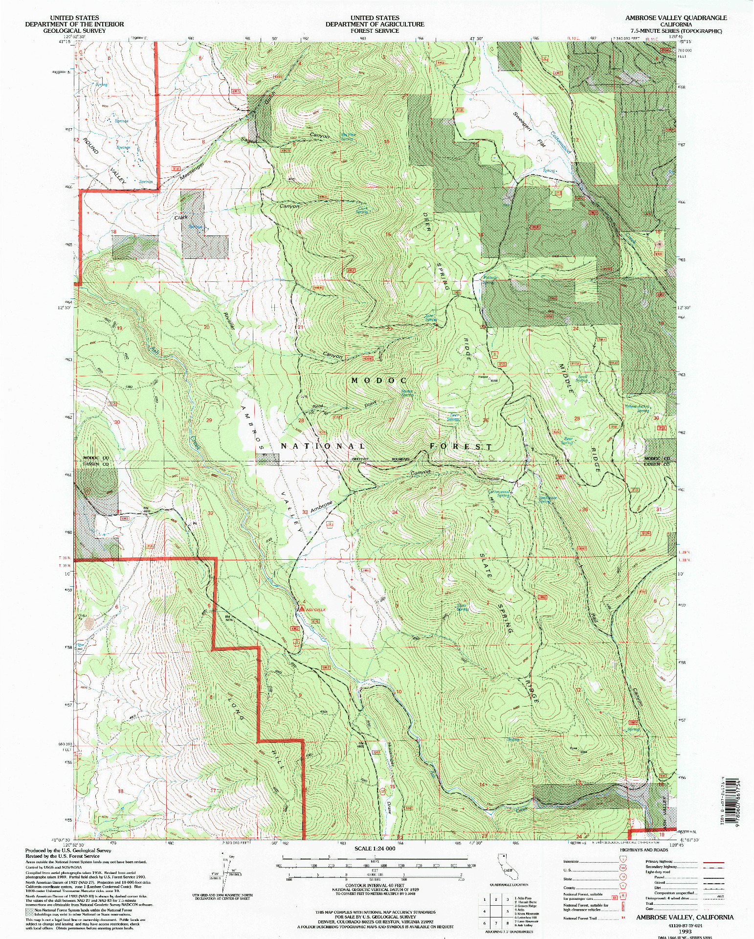 USGS 1:24000-SCALE QUADRANGLE FOR AMBROSE VALLEY, CA 1993