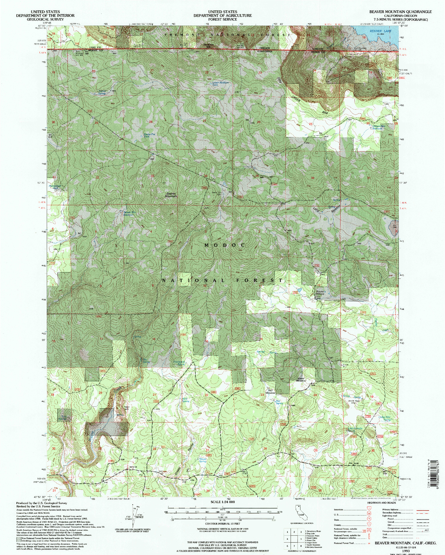 USGS 1:24000-SCALE QUADRANGLE FOR BEAVER MOUNTAIN, CA 1993