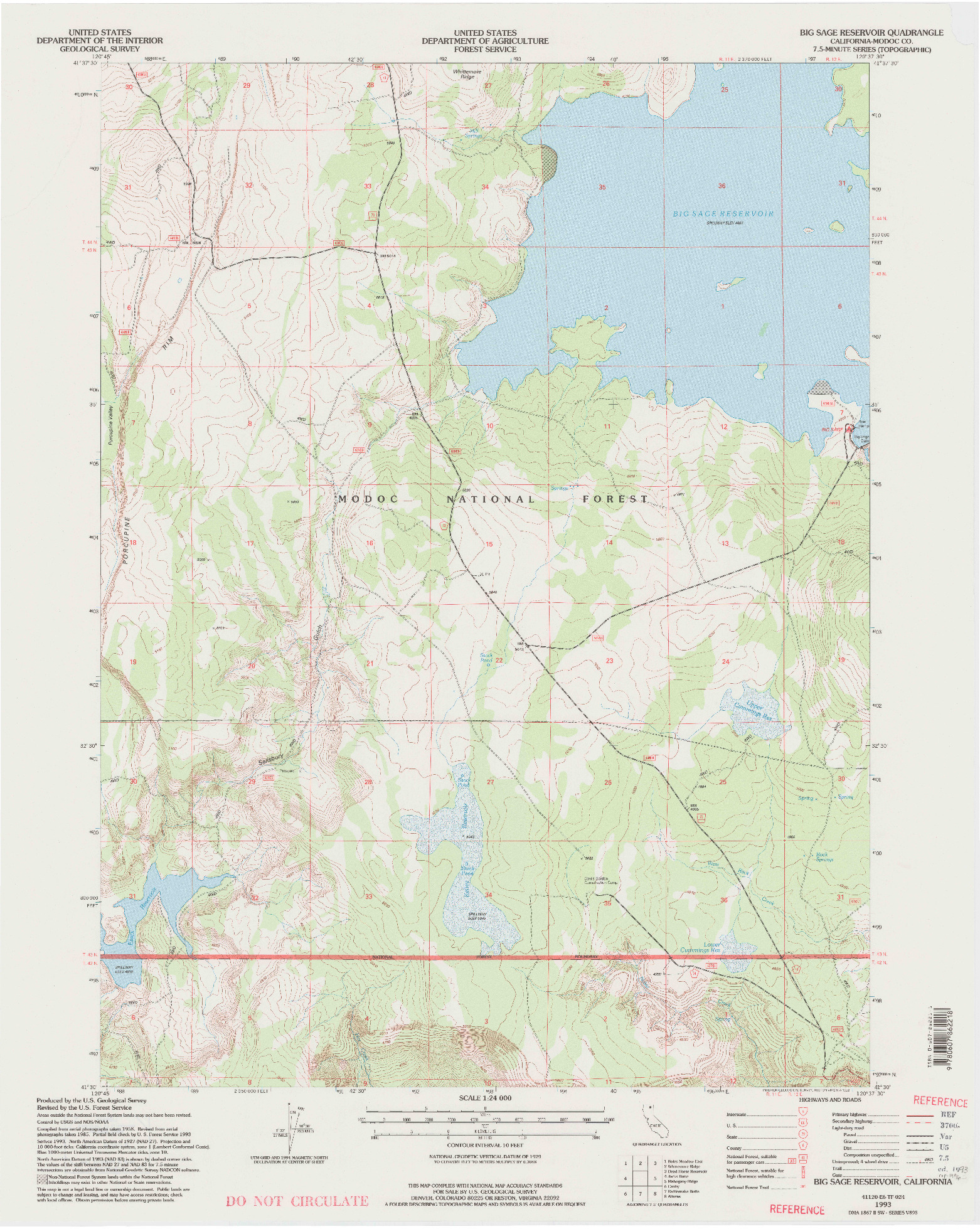 USGS 1:24000-SCALE QUADRANGLE FOR BIG SAGE RESERVOIR, CA 1993