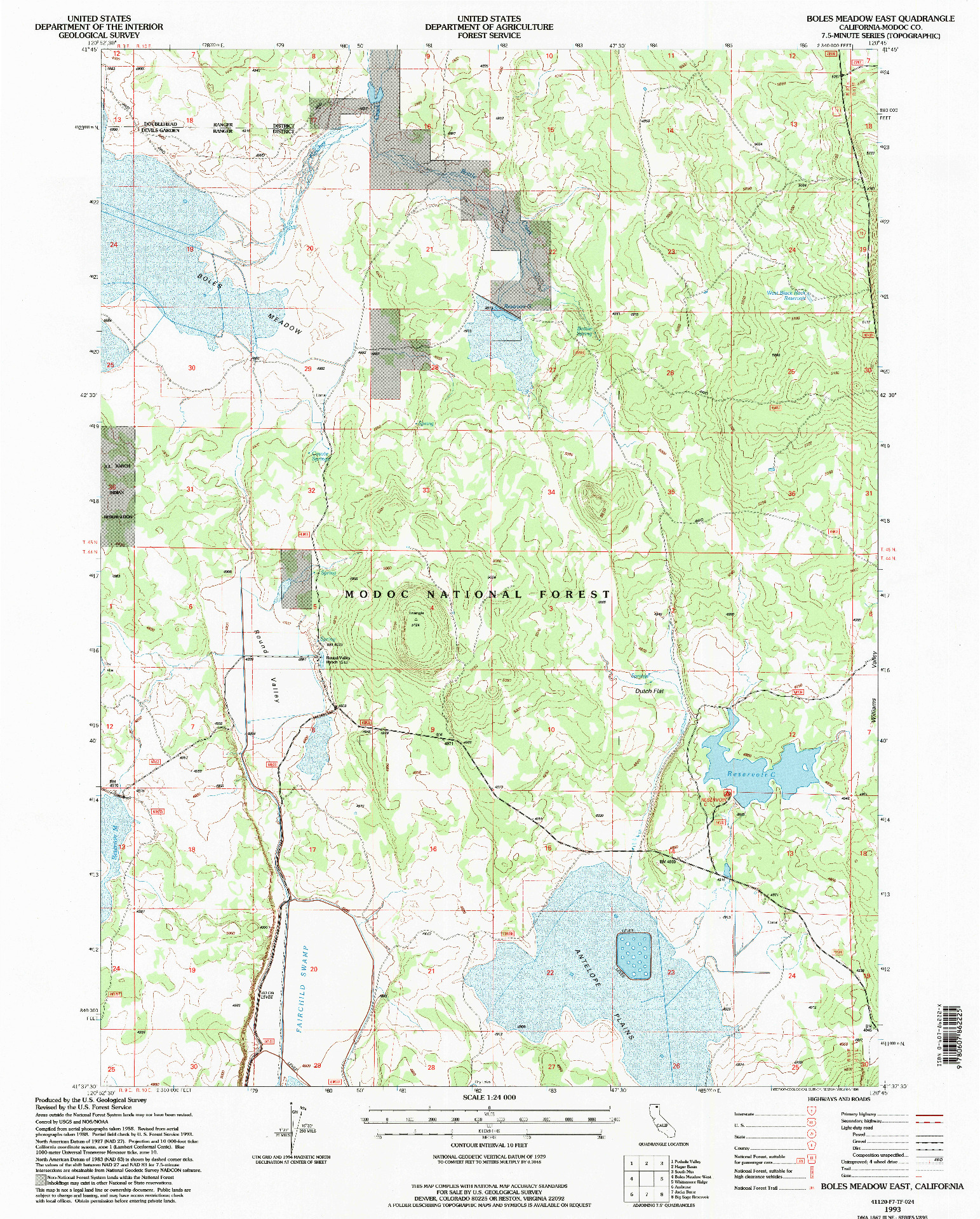 USGS 1:24000-SCALE QUADRANGLE FOR BOLES MEADOW EAST, CA 1993
