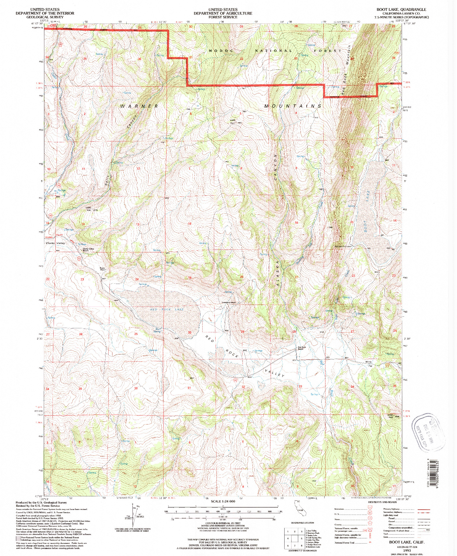 USGS 1:24000-SCALE QUADRANGLE FOR BOOT LAKE, CA 1993